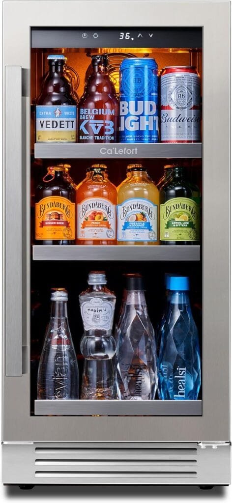 CaLefort 15 Beverage Refrigerator - 100 Cans Soda Beer Capacity Single Zone with Modern Touch Intelligent Digital 34°-54°F, Built in or Freestanding Wine Cooler for Home and Kitchen