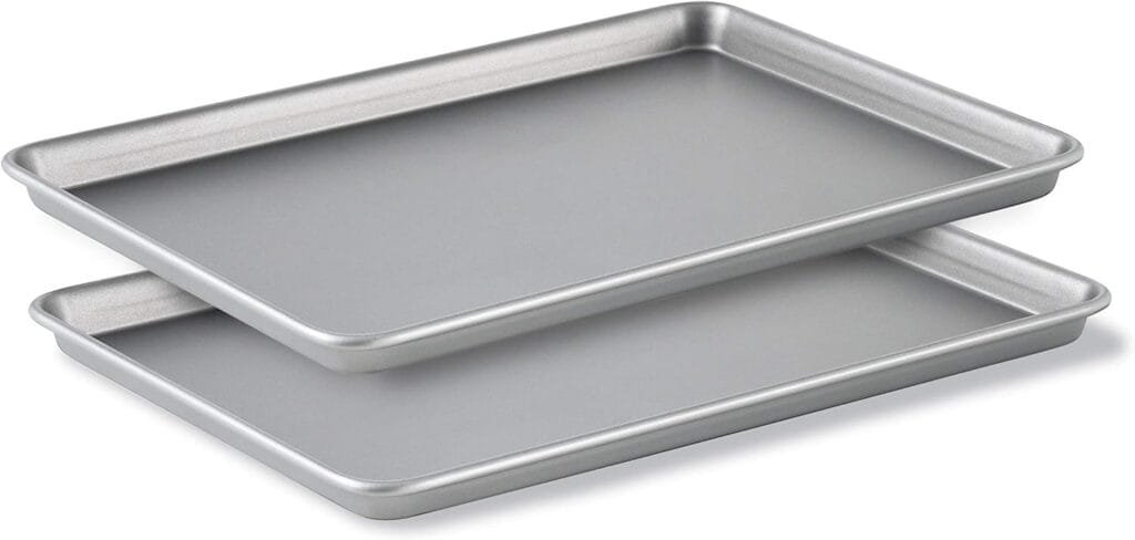 Calphalon Baking Sheets, Nonstick Baking Pans Set for Cookies and Cakes, 12 x 17 in, Set of 2, Silver Calphalon Baking Sheets, Nonstick Baking Pans Set for Cookies and Cakes, 12 x 17 in, Set of 2, Silver