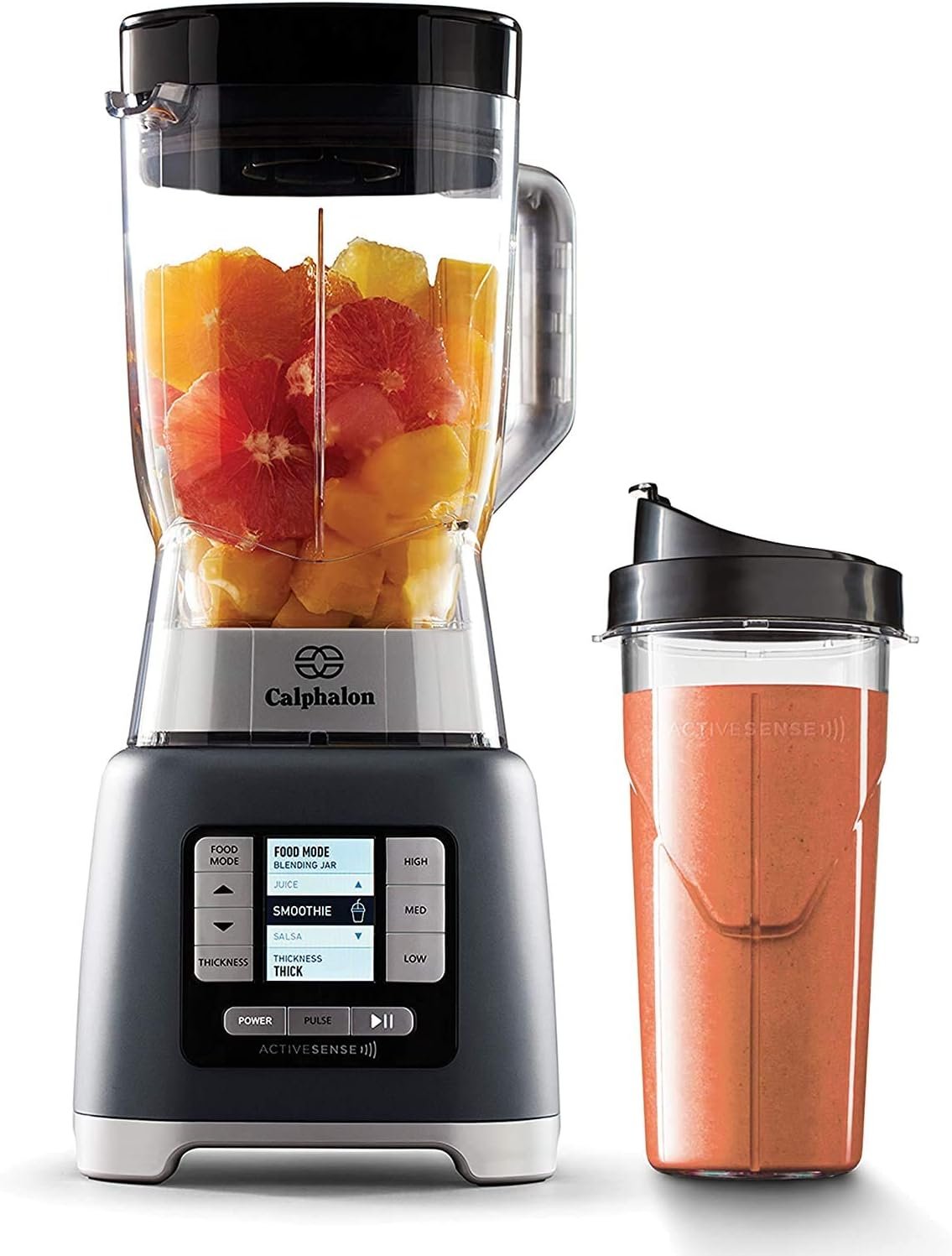 Calphalon Blender, 24-Oz Portable Blend-n-Go Smoothie Cup, ActiveSense 1200-Watt Motor, Dark Stainless Steel