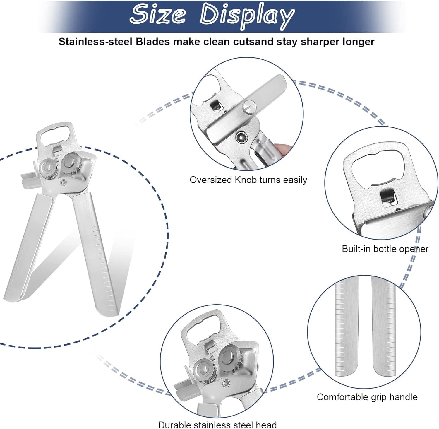 Can Opener Heavy Duty Stainless Steel Manual Can Opener Oversized Easy Turn Knob Sharp Cutting Wheel Good Grips with Built-in Bottle Opener Can Opener Heavy Duty Stainless Steel Manual Can Opener Oversized Easy Turn Knob Sharp Cutting Wheel Good Grips with Built-in Bottle Opener
