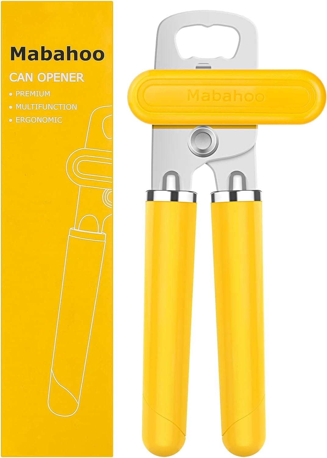 Can Opener, Mabahoo Can Opener Manual Heavy Duty Hand Held Can Openers, Top Stainless Steel Smooth Edge, Easy Turn Knob, with Bottle Opener, Kitchen Gadgets Must Haves Accessories Utensils, Yellow