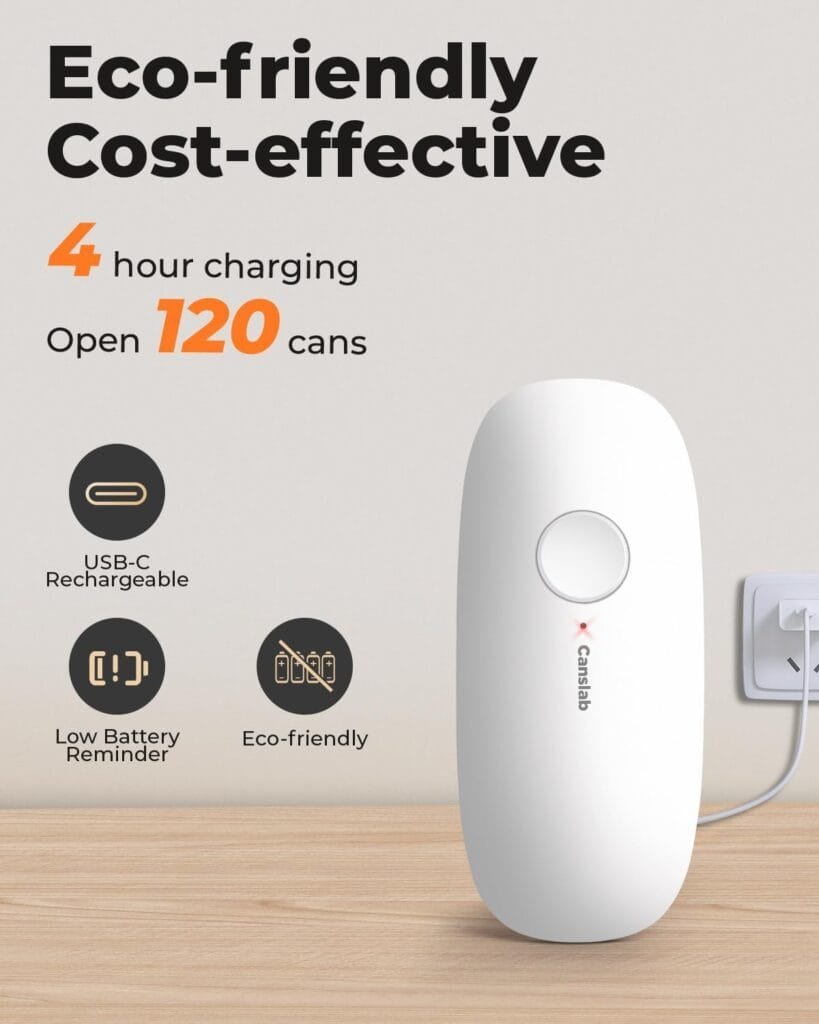 Canslab Rechargeable Electric Can Openers for Kitchen for Seniors with Arthritis- USB Battery Automatic Can Opener for Any Size Can - Smooth Edge, Handsfree, Portable Small One Touch Opener