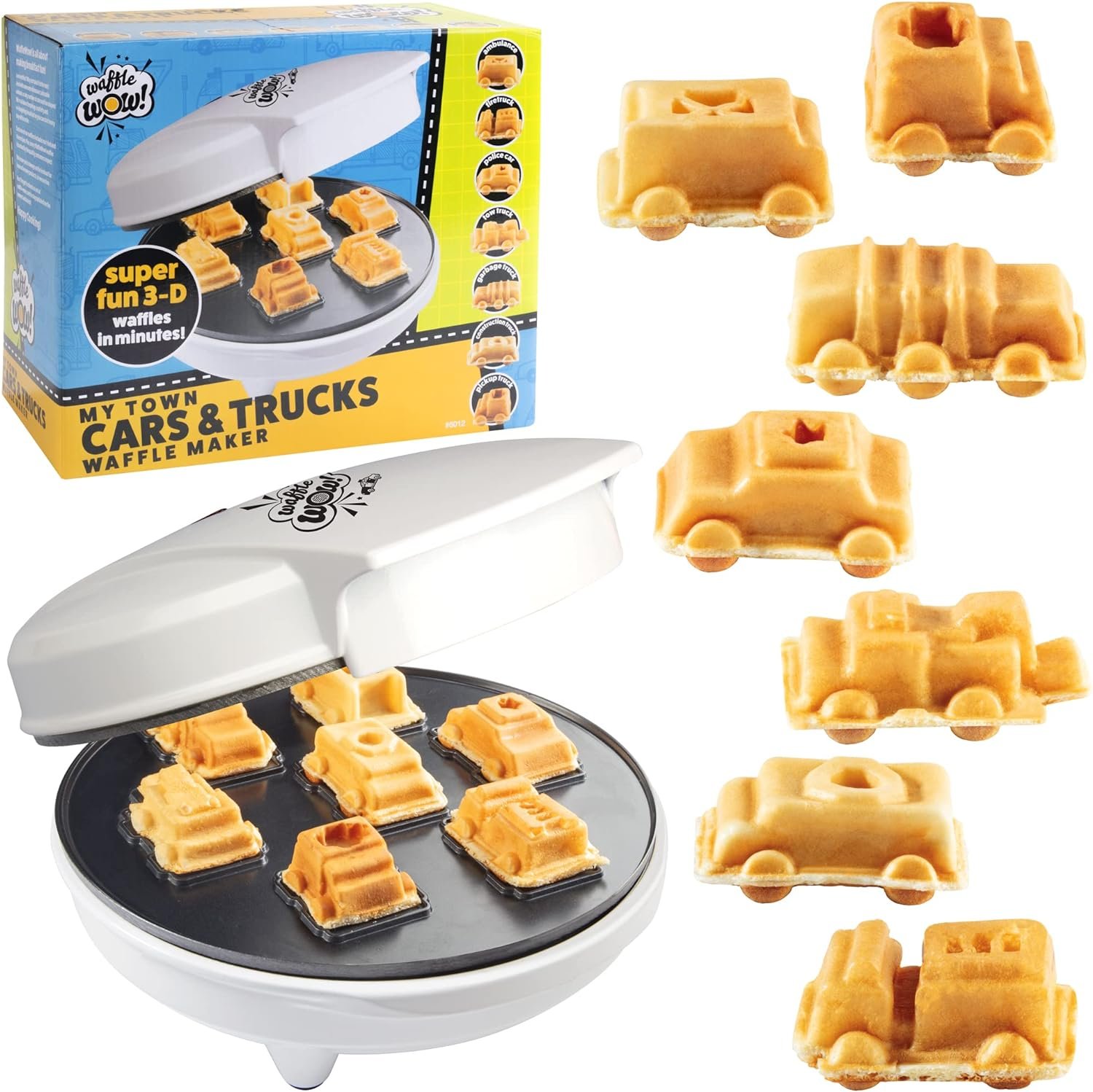 Cars  Trucks Mini Waffle Maker - Make 7 Fun Different Vehicles- Police Car Firetruck Construction Truck  More Automobile Shaped Pancakes- Electric Nonstick Iron for Kids, Easter Basket Stuffer Gift