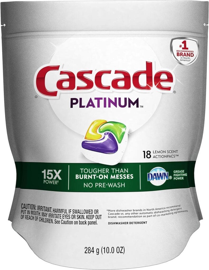 Cascade Platinum Dishwasher Pods, Detergent, Soap Pods, Actionpacs with Dishwasher Cleaner and Deodorizer Action, Fresh, 62 Count