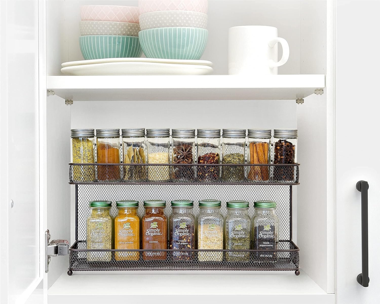 caxxa-2-pk-2-tier-mesh-kitchen-counter-top-or-wall-mount-spice-rack-jars-storage-organizer-bronze - Cooking Appliance World