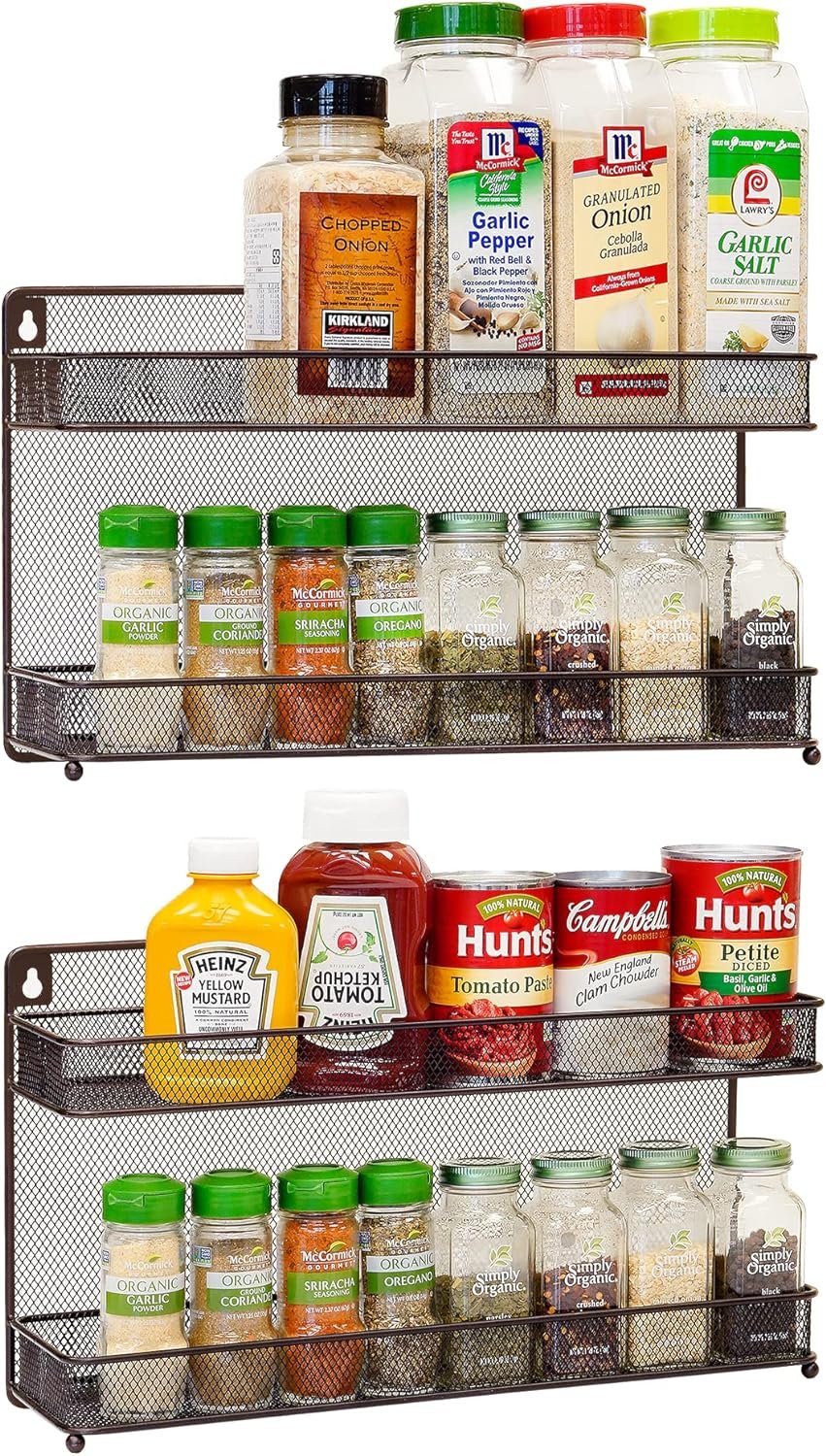 CAXXA 2 PK 2 Tier Mesh Kitchen Counter-top or Wall Mount Spice Rack Jars Storage Organizer, Bronze CAXXA 2 PK 2 Tier Mesh Kitchen Counter-top or Wall Mount Spice Rack Jars Storage Organizer, Bronze