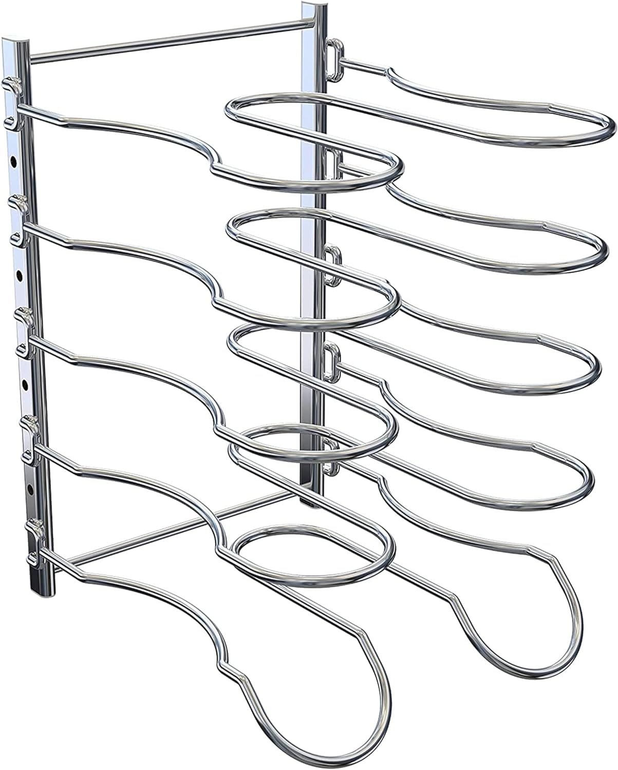 CAXXA Metal Heavy Duty Pan Rack, Pot Lid Rack, Kitchen Cabinet Pantry Cookware Organizer Rack Holder | 5 Adjustable Dividers, 12.8 x 10.4 x 8.9 INCH, Chrome CAXXA Metal Heavy Duty Pan Rack, Pot Lid Rack, Kitchen Cabinet Pantry Cookware Organizer Rack Holder | 5 Adjustable Dividers, 12.8 x 10.4 x 8.9 INCH, Chrome