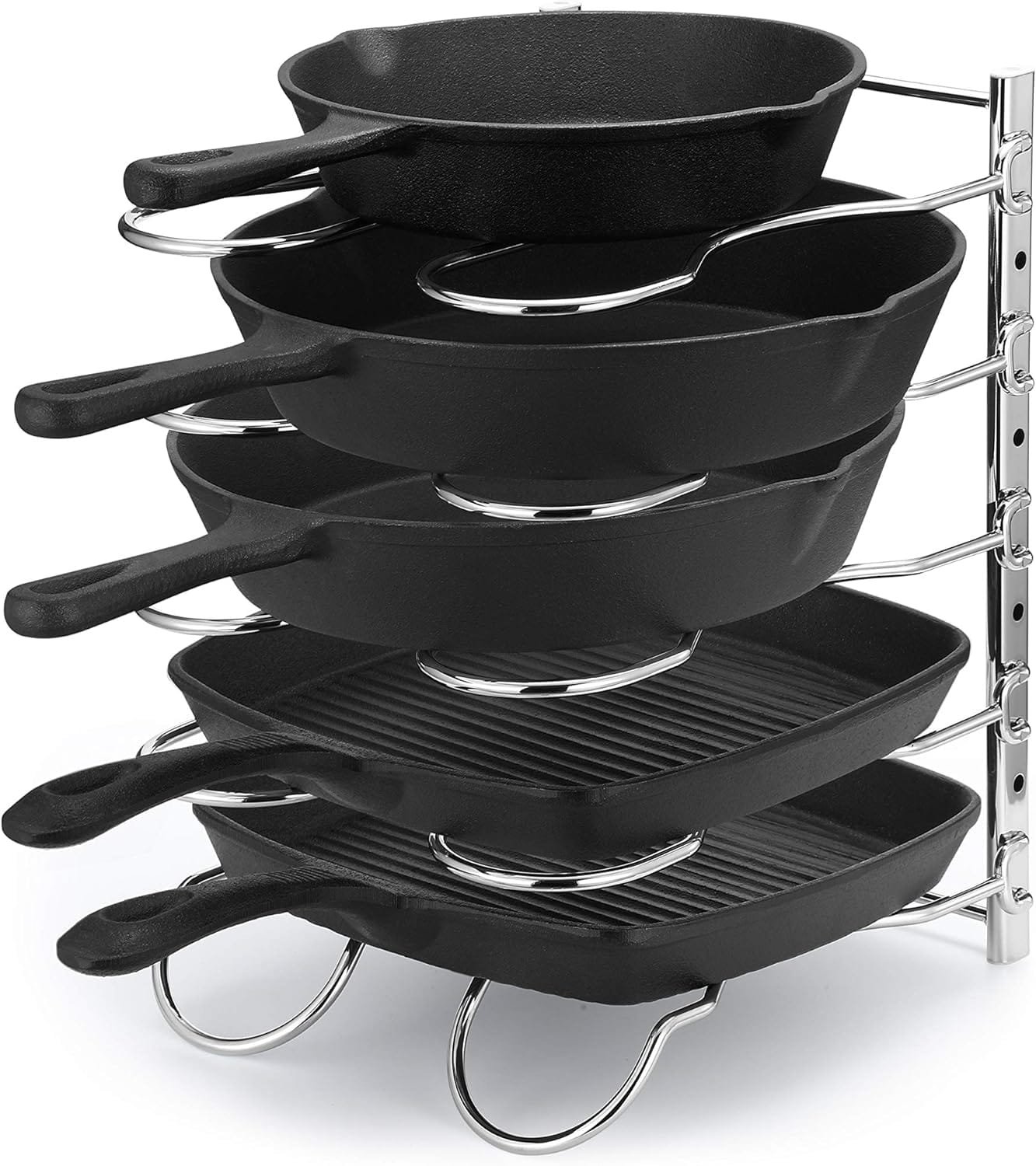 caxxa-metal-heavy-duty-pan-rack-pot-lid-rack-kitchen-cabinet-pantry-cookware-organizer-rack-holder-5-adjustable-dividers - Cooking Appliance World