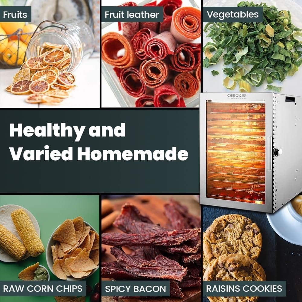 Cercker Food-Dehydrator Machine 8 Stainless Steel Trays, 500W Dehydrator for Herbs, Meat Dehydrator for Jerky, 190ºF Temperature Control, 24H Timer,Dehydrator for Fruits, Veggies, Yogurt Dog Treats Cercker Food-Dehydrator Machine 8 Stainless Steel Trays, 500W Dehydrator for Herbs, Meat Dehydrator for Jerky, 190ºF Temperature Control, 24H Timer,Dehydrator for Fruits, Veggies, Yogurt Dog Treats