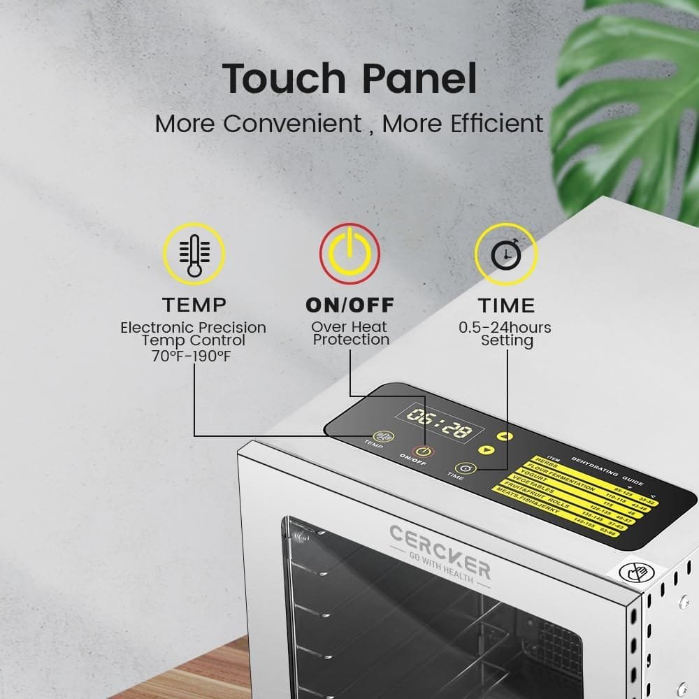 Cercker Food-Dehydrator Machine 8 Stainless Steel Trays, 500W Dehydrator for Herbs, Meat Dehydrator for Jerky, 190ºF Temperature Control, 24H Timer,Dehydrator for Fruits, Veggies, Yogurt Dog Treats Cercker Food-Dehydrator Machine 8 Stainless Steel Trays, 500W Dehydrator for Herbs, Meat Dehydrator for Jerky, 190ºF Temperature Control, 24H Timer,Dehydrator for Fruits, Veggies, Yogurt Dog Treats