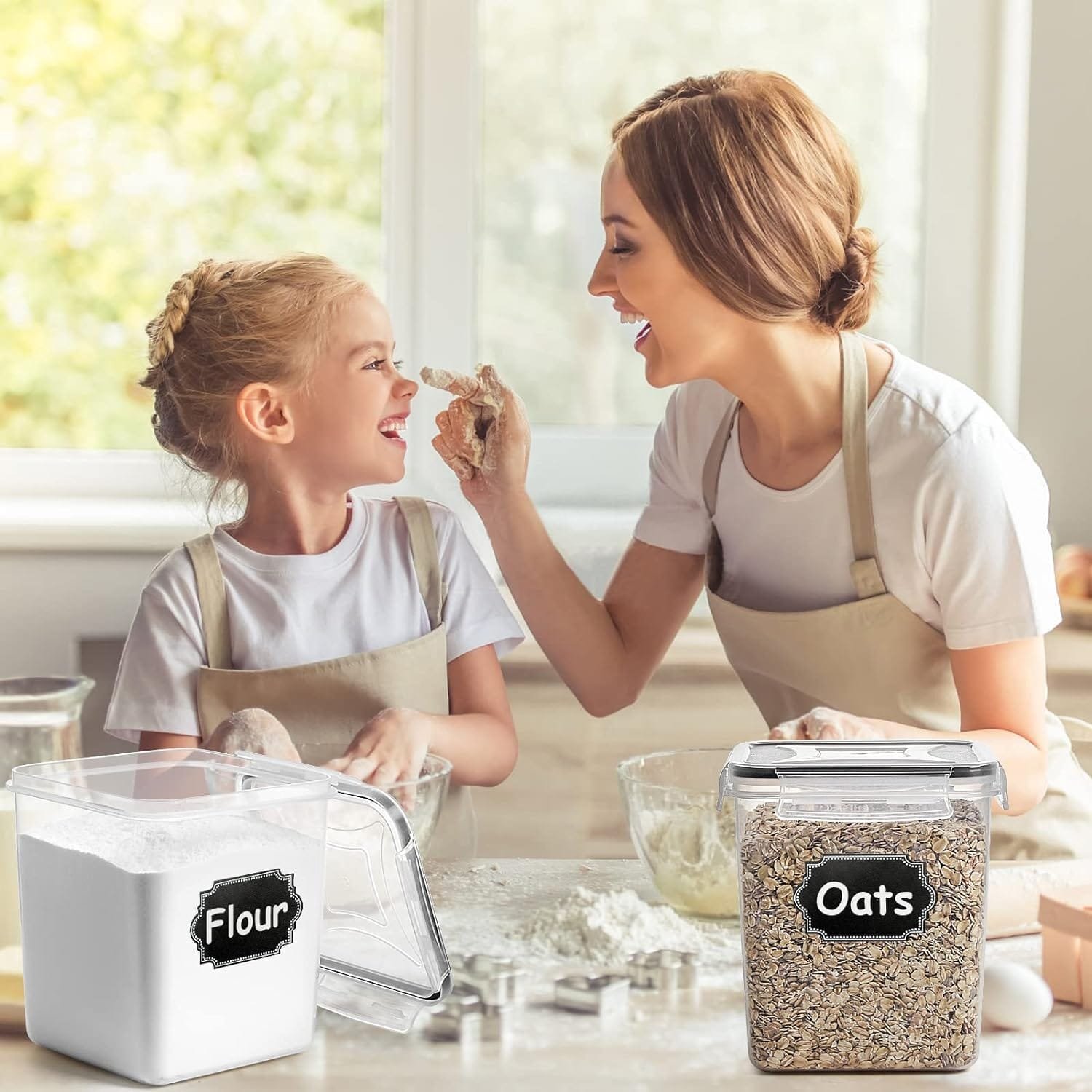 Cereal Container Food Storage Containers, Airtight Dry Food Storage Containers Set of 8 (2.5L/85oz) for Flour, Sugar, Cereal and Pantry Storage Containers with Black Locking Lids Cereal Container Food Storage Containers, Airtight Dry Food Storage Containers Set of 8 (2.5L/85oz) for Flour, Sugar, Cereal and Pantry Storage Containers with Black Locking Lids