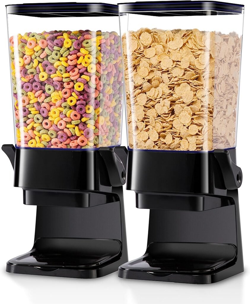 Cereal Dispenser Countertop with lids, 5L Organization and Storage Containers for Kitchen and pantry, Rice Dispenser for Cereal, Beans, Grains, Nuts, Snack,Oatmeal, Dog Food, Bird Seed, Black, 2Pc