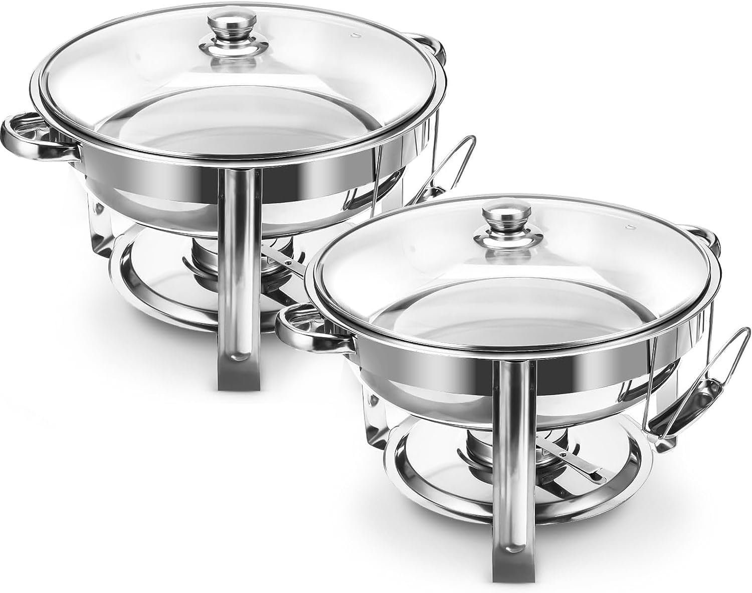 Chafing Dish Buffet Set of 2 – Complete Stainless Steel Chaffe Buffet Set with Glass Lids, Chafing Fuel Holder – Elegant and Practical Warmer Trays for Buffet, Wedding, Catering Supplies