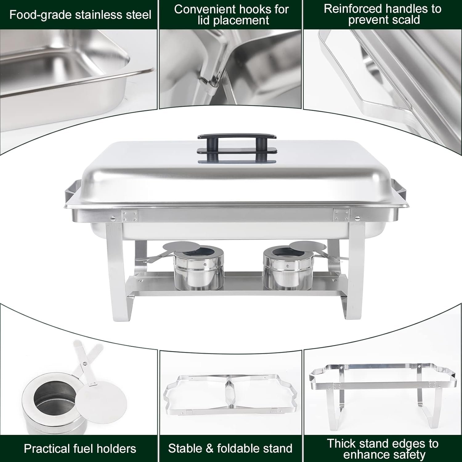 Chafing Dish Buffet Set of 4, 8QT Stainless Steel Rectangular Chafers and Buffet Warmer Sets for Catering, Foldable Complete Set w/Half Size Food Pan, Lid, Fuel Holder for Event Party Holiday Chafing Dish Buffet Set of 4, 8QT Stainless Steel Rectangular Chafers and Buffet Warmer Sets for Catering, Foldable Complete Set w/Half Size Food Pan, Lid, Fuel Holder for Event Party Holiday