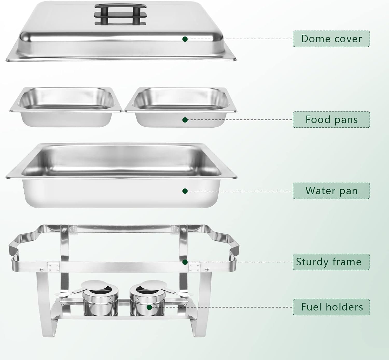Chafing Dish Buffet Set of 4, 8QT Stainless Steel Rectangular Chafers and Buffet Warmer Sets for Catering, Foldable Complete Set w/Half Size Food Pan, Lid, Fuel Holder for Event Party Holiday Chafing Dish Buffet Set of 4, 8QT Stainless Steel Rectangular Chafers and Buffet Warmer Sets for Catering, Foldable Complete Set w/Half Size Food Pan, Lid, Fuel Holder for Event Party Holiday
