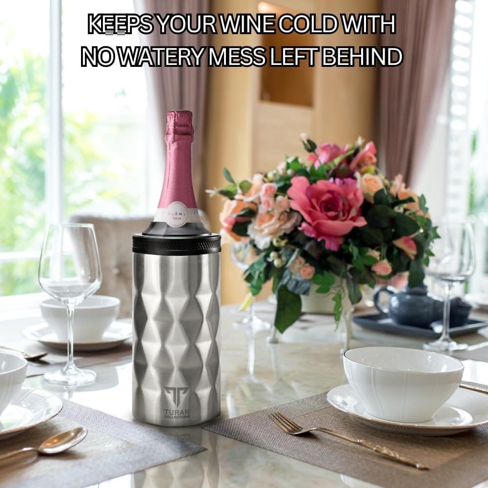 Champagne/Wine Bottle Chiller. Keep Your Wine Chilled For Up To 8 Hours Without Ice. Portable, Stainless Steel Wine Bottle Cooler Replaces Traditional Wine Buckets And Wine Sleeves