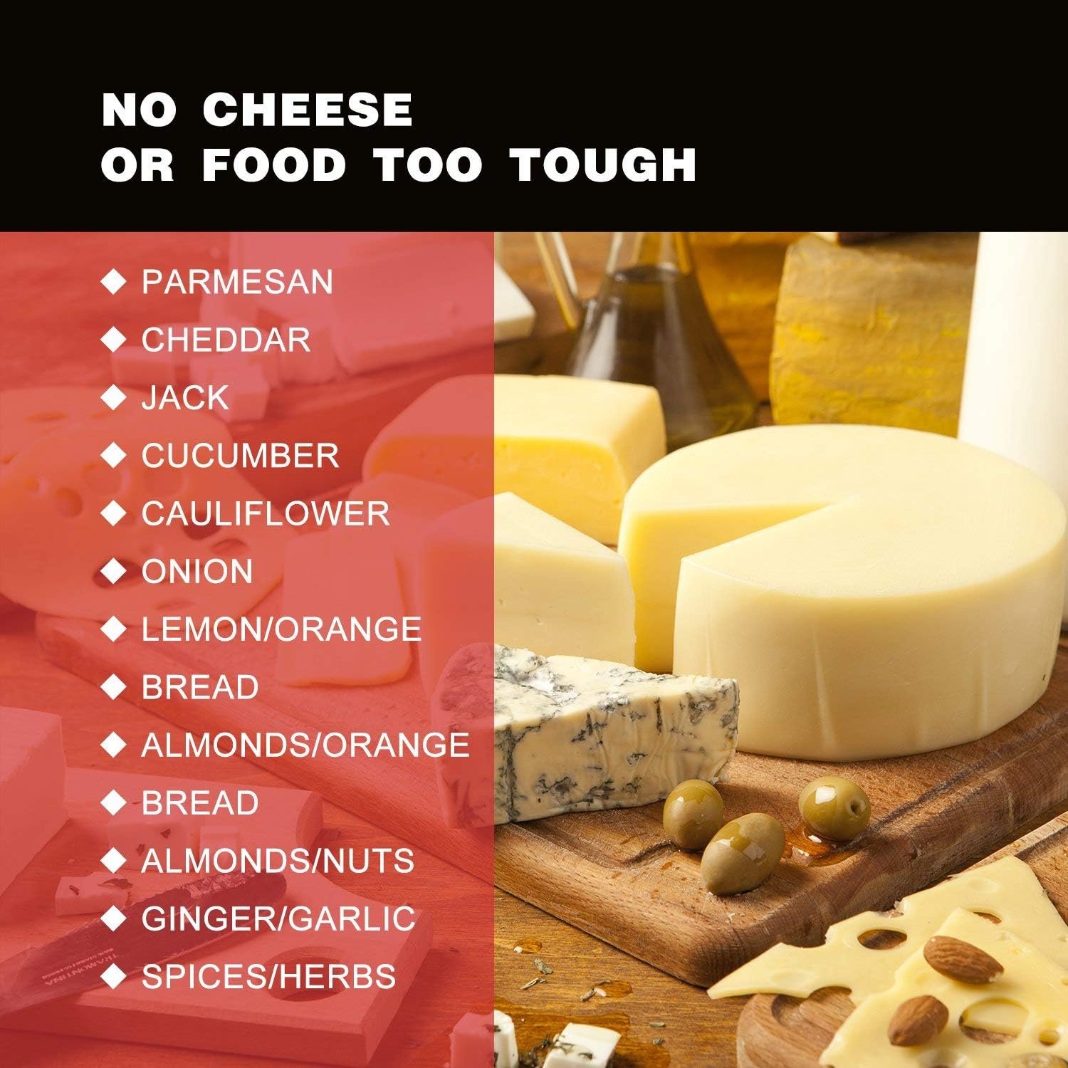 Cheese Grater Citrus Lemon Zester with Food Storage Container  Lid - Perfect For Hard Parmesan Or Soft Cheddar Cheeses, Ginger, Vegetables, Butter, Chocolate  Nutmeg (Red)