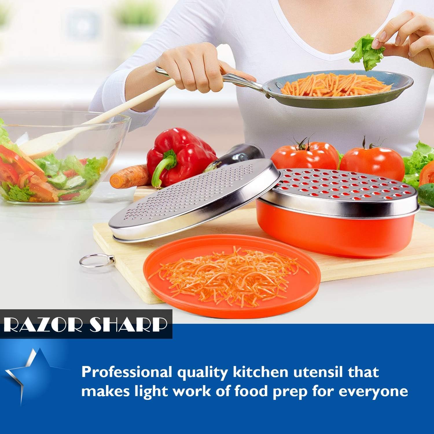 Cheese Grater Citrus Lemon Zester with Food Storage Container  Lid - Perfect For Hard Parmesan Or Soft Cheddar Cheeses, Ginger, Vegetables, Butter, Chocolate  Nutmeg (Red)