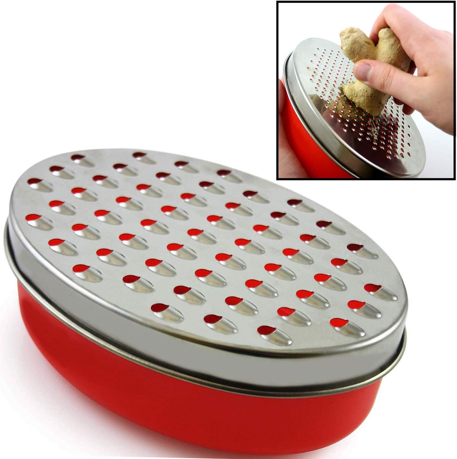 Cheese Grater Citrus Lemon Zester with Food Storage Container  Lid - Perfect For Hard Parmesan Or Soft Cheddar Cheeses, Ginger, Vegetables, Butter, Chocolate  Nutmeg (Red)