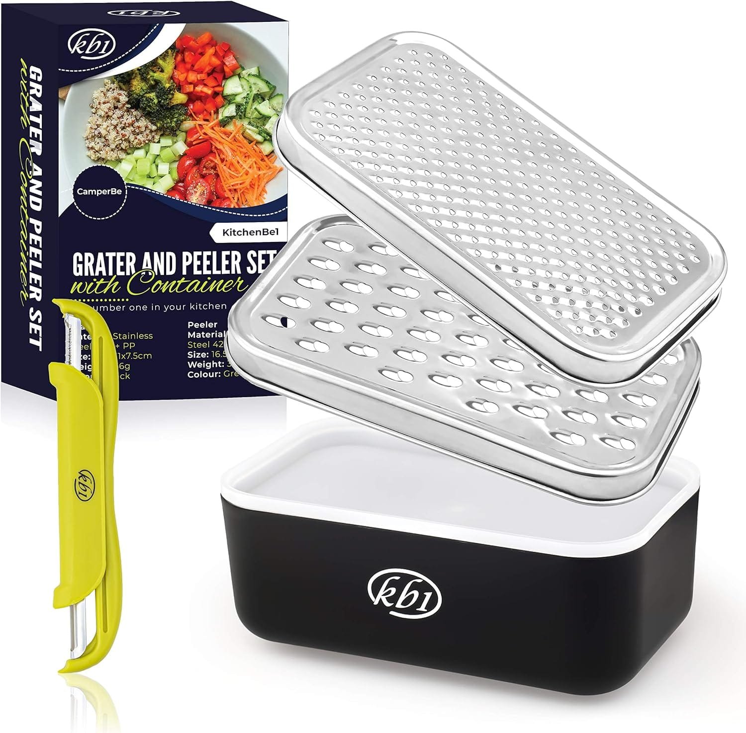 Cheese Grater with Container and Lid Peeler Set - Vegetable Fruit Multi-Function Stainless Steel Kitchen Utensil Kit with Black Food Plastic Storage Stable Box - Hand Chopper Graters Peelers Cheese Grater with Container and Lid Peeler Set - Vegetable Fruit Multi-Function Stainless Steel Kitchen Utensil Kit with Black Food Plastic Storage Stable Box - Hand Chopper Graters Peelers