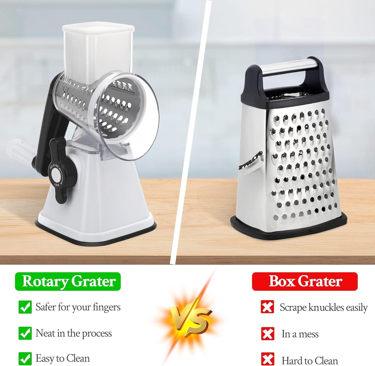 Cheese Graters with Handle, Manual Cheese Shredder Rotary Grater with 3 Replaceable Drum Blades for Vegetables, Fruit, Food, Nuts Cheese Graters with Handle, Manual Cheese Shredder Rotary Grater with 3 Replaceable Drum Blades for Vegetables, Fruit, Food, Nuts