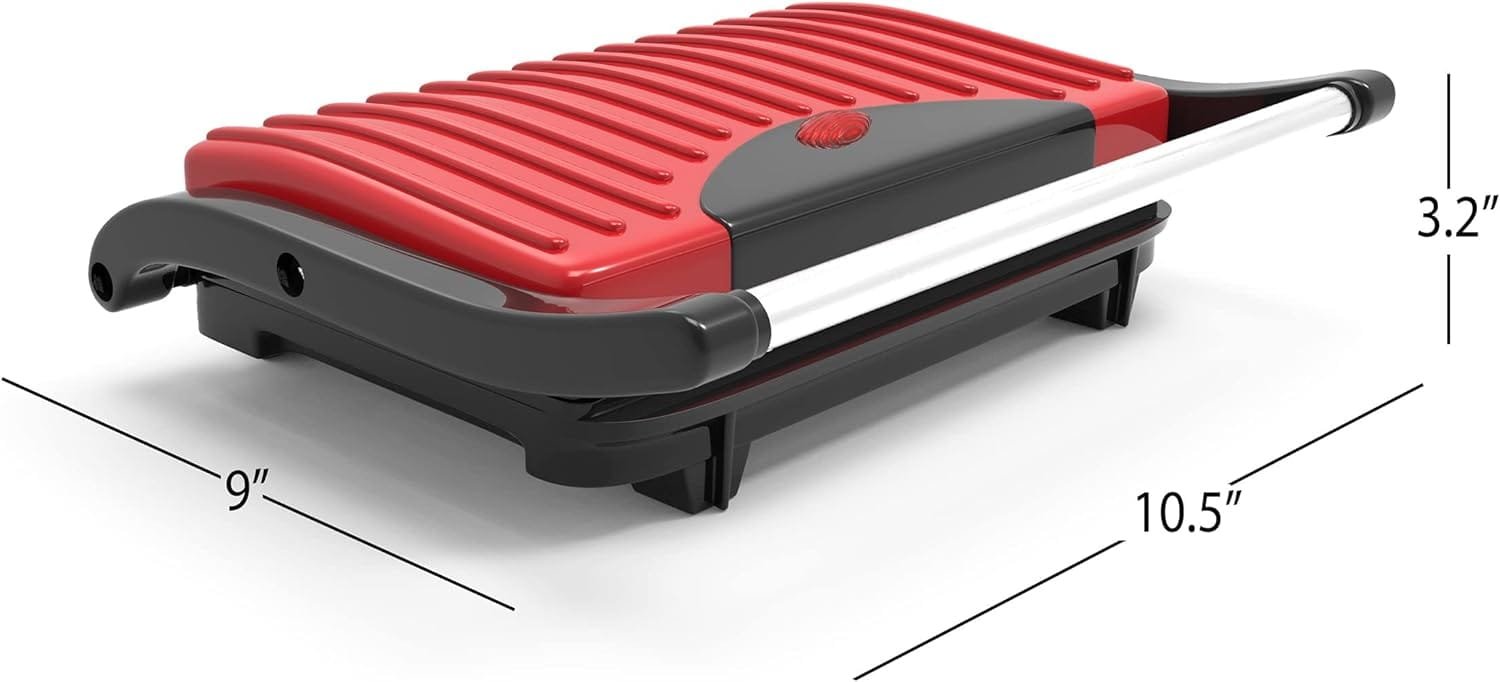 Chef Buddy Gourmet (Red) Panini Press – Sandwich Maker with Nonstick Plates – Indoor Countertop Cooking Burgers, Steak, Grilled Cheese, 9.5 x 10.5 x 3