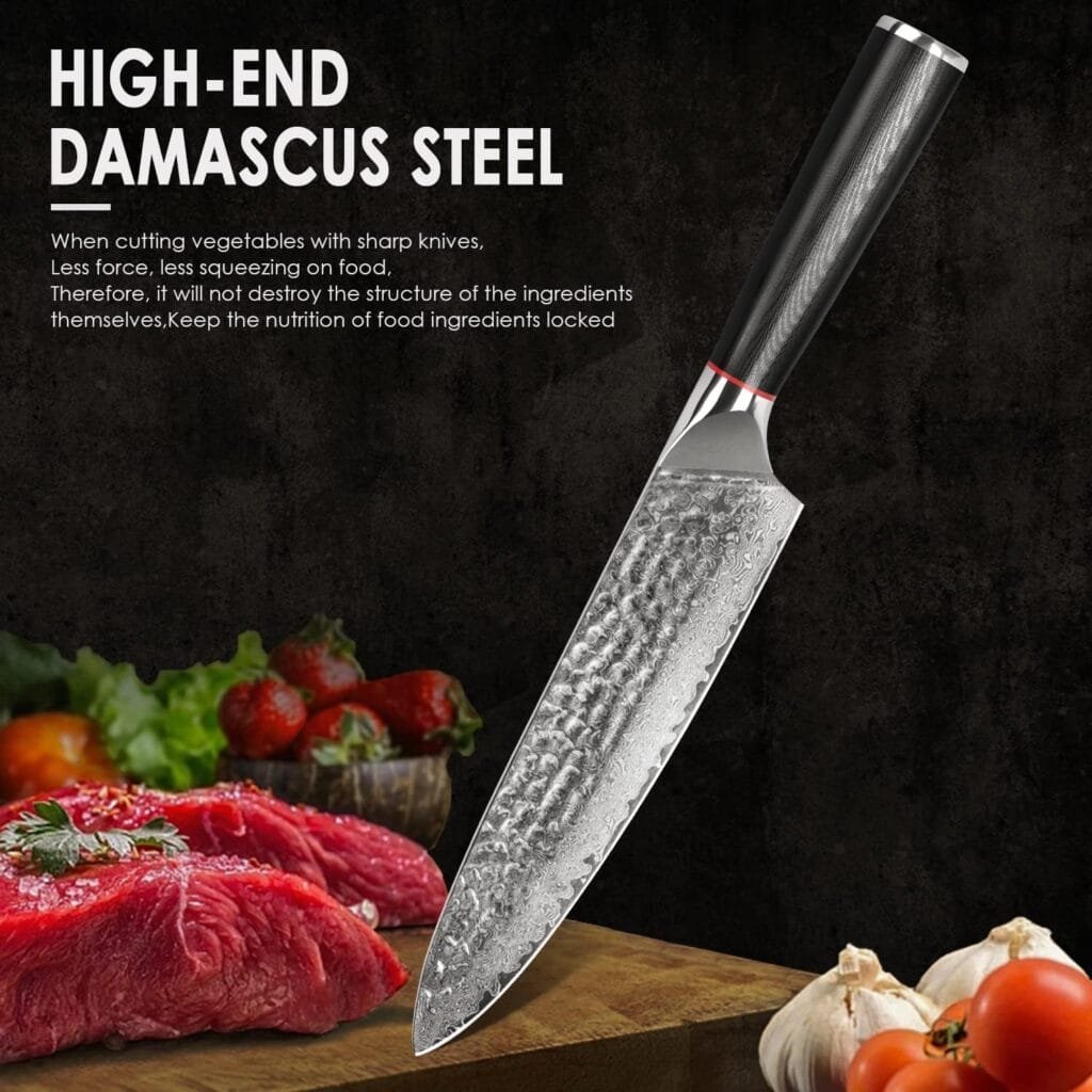Chef Knife, Professional Japanese VG-10 High Carbon Stainless Steel Damascus Kitchen Chefs Knife 8 Inch, Razor Sharp Professional Meat Cutting Knife with Gift Box for Family, Restaurant