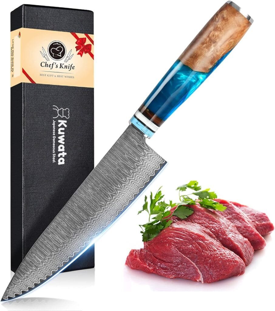 Chef Knife, Professional Japanese VG-10 High Carbon Stainless Steel Damascus Kitchen Chefs Knife 8 Inch, Razor Sharp Professional Meat Cutting Knife with Gift Box for Family, Restaurant