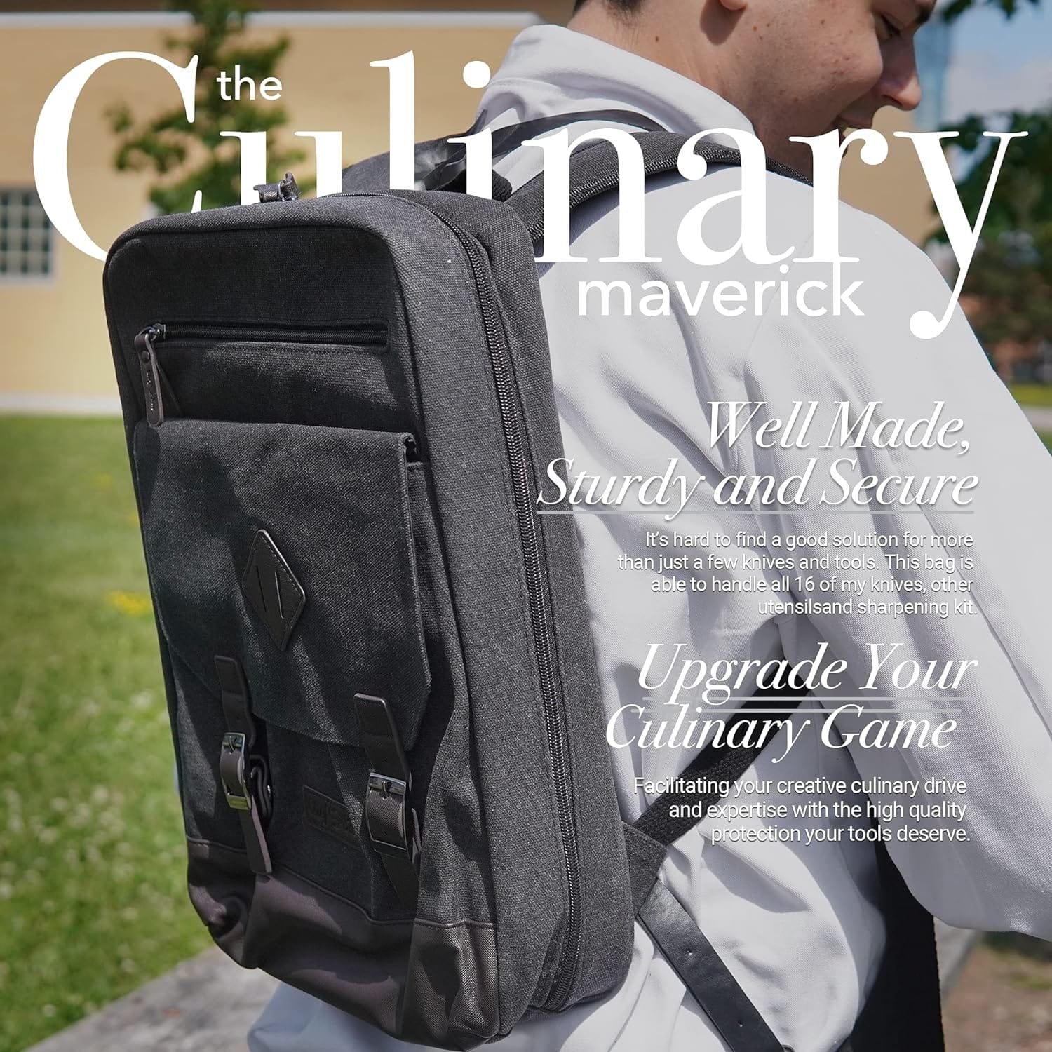 Chef Sac Elite Chef Knife Bag | Vintage Waxed Canvas Daypack | 20+ Pockets for Knives Tools | Slots for Cleaver Honing Rod | Water Resistant Material | Knife Organizer for Chefs (Black) Chef Sac Elite Chef Knife Bag | Vintage Waxed Canvas Daypack | 20+ Pockets for Knives Tools | Slots for Cleaver Honing Rod | Water Resistant Material | Knife Organizer for Chefs (Black)