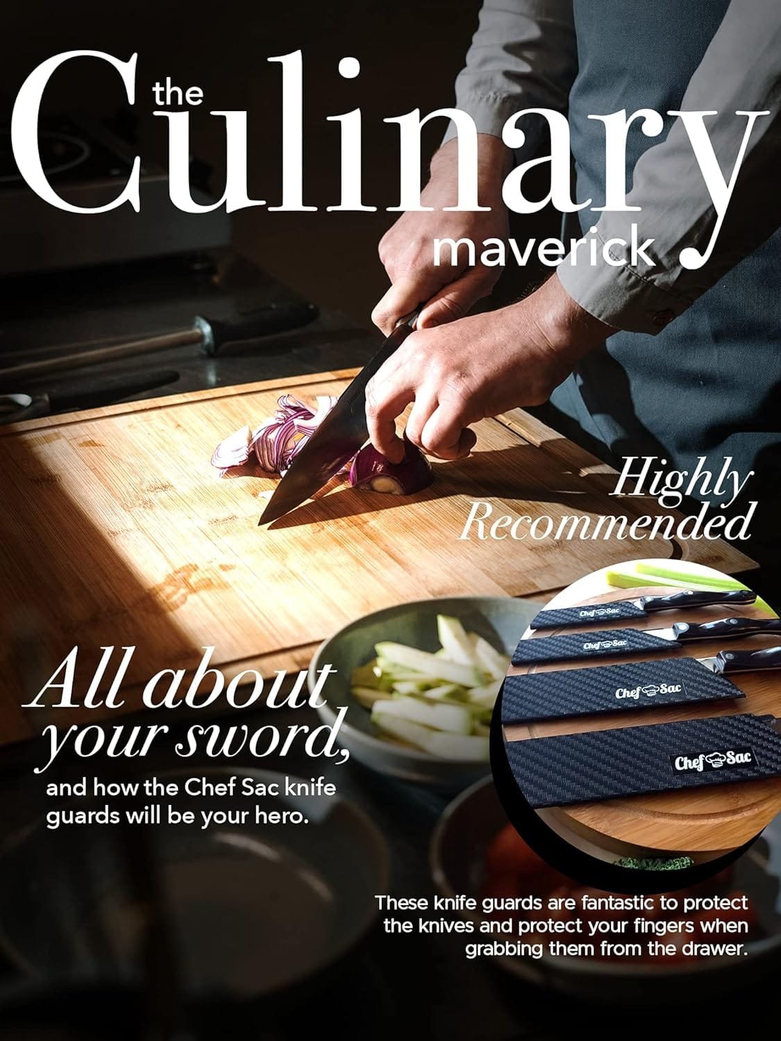 Chef Sac Knife Edge Guards | Universal Knife Cover  Professional Knife Protector | Durable BPA-Free ABS Plastic Knife Guards | Gentle Non-Scratch Felt Lining Chef Knife Sheath (10-Pack)