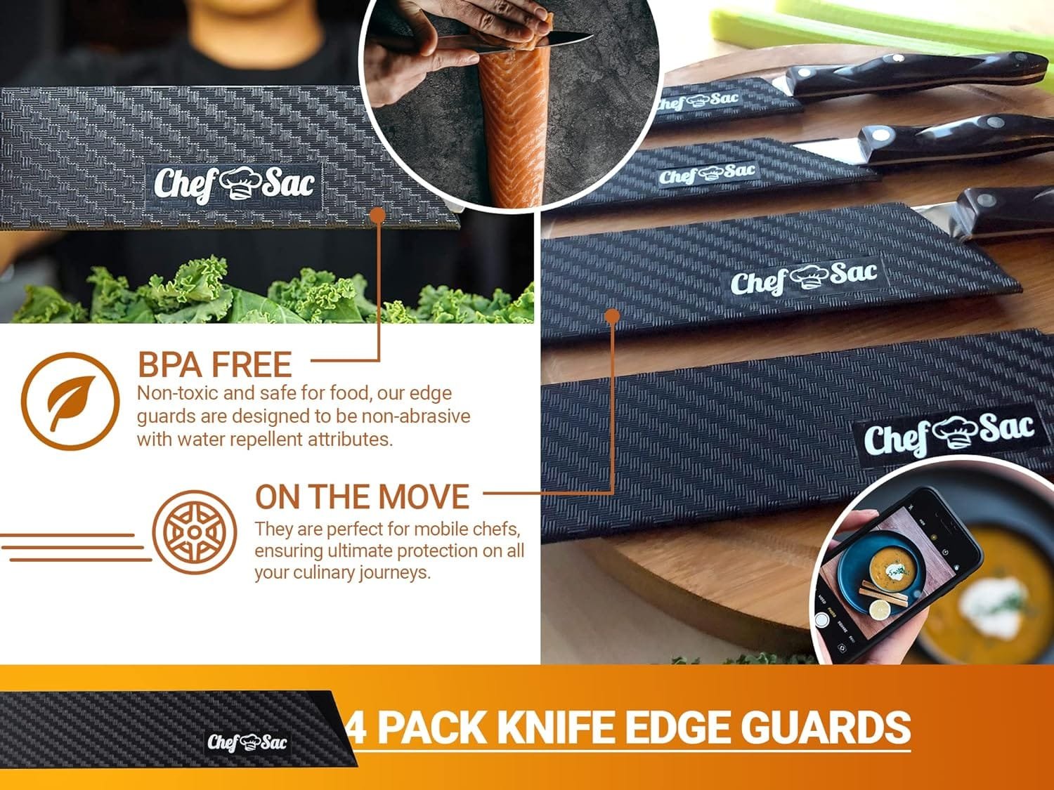 Chef Sac Knife Edge Guards | Universal Knife Cover  Professional Knife Protector | Durable BPA-Free ABS Plastic Knife Guards | Gentle Non-Scratch Felt Lining Chef Knife Sheath (10-Pack)