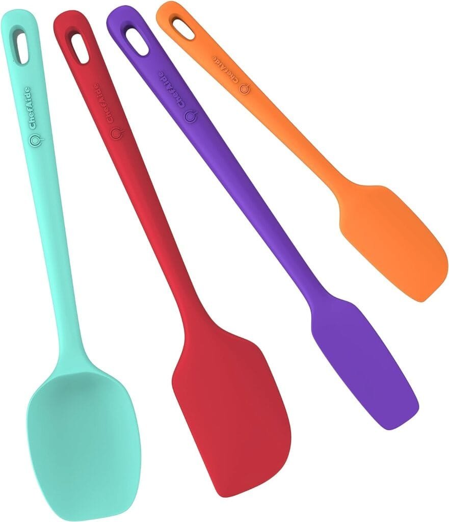 ChefAide 4 Pieces Silicone Spatula Set, Food Grade Rubber Spatula, Upgrade Strong Handle with Ergonomic Grip, Heat Resistant Up to 600°F for Nonstick Cookware, Cooking