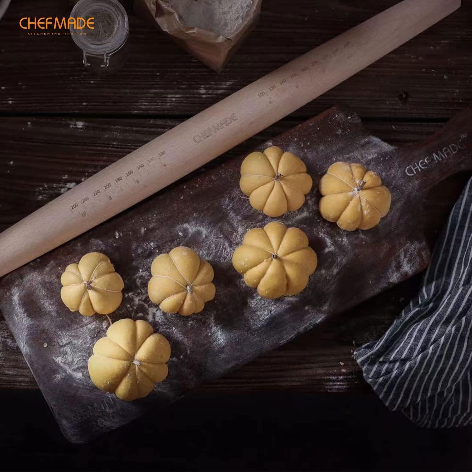 CHEFMADE 18-Inch Marble Rolling Pin with Wooden Handles and Cradle, Non-Stick (Gray and White)