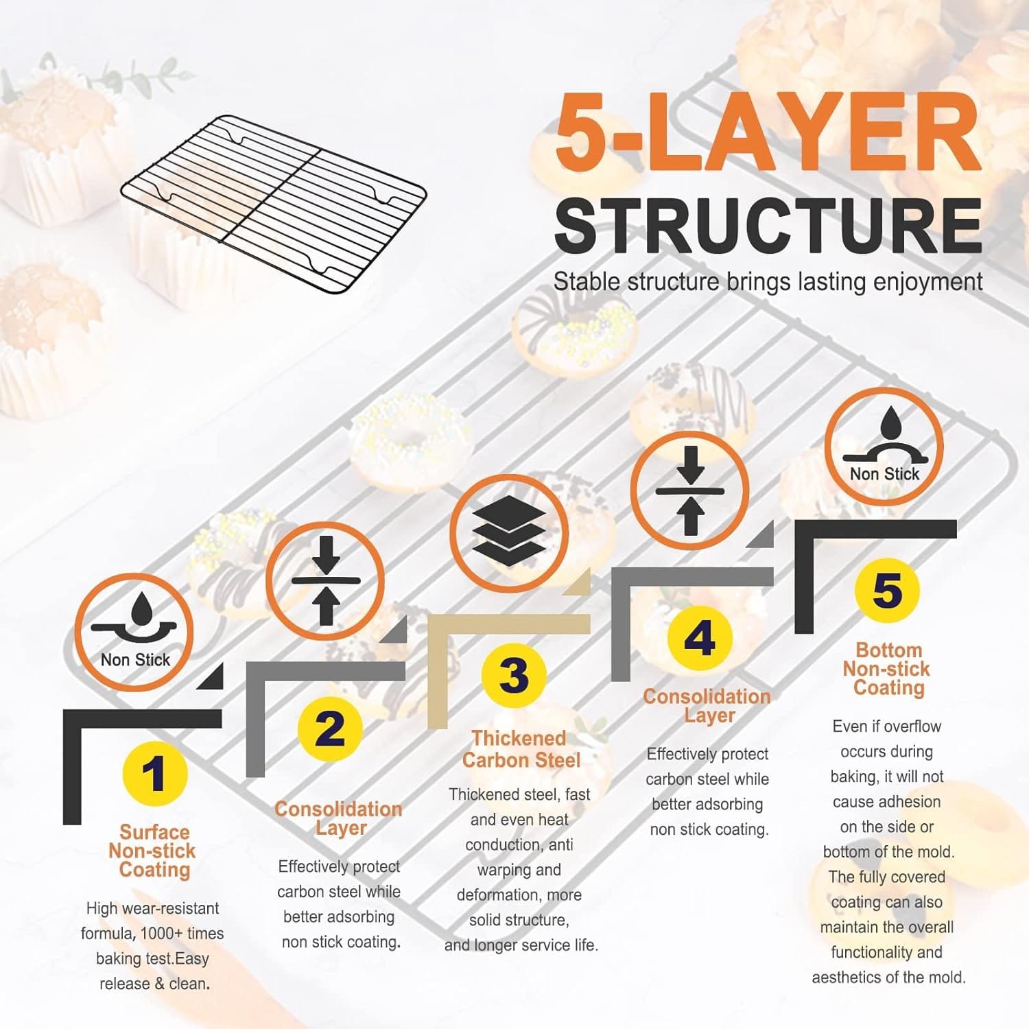 CHEFMADE Baking and Cooling Rack, 13.5-Inch Non-Stick Stackable Collapsible Rectangle Wire Rack for Oven Baking (Black)