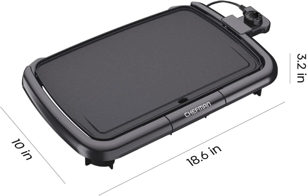 Chefman Electric Griddle with Removable Temperature Control, Immersible Flat Top Grill, Burger, Eggs, Pancake Griddle, Nonstick Easy Clean Cooking Surface, Slide Out Drip Tray, 10 x 16 Inch