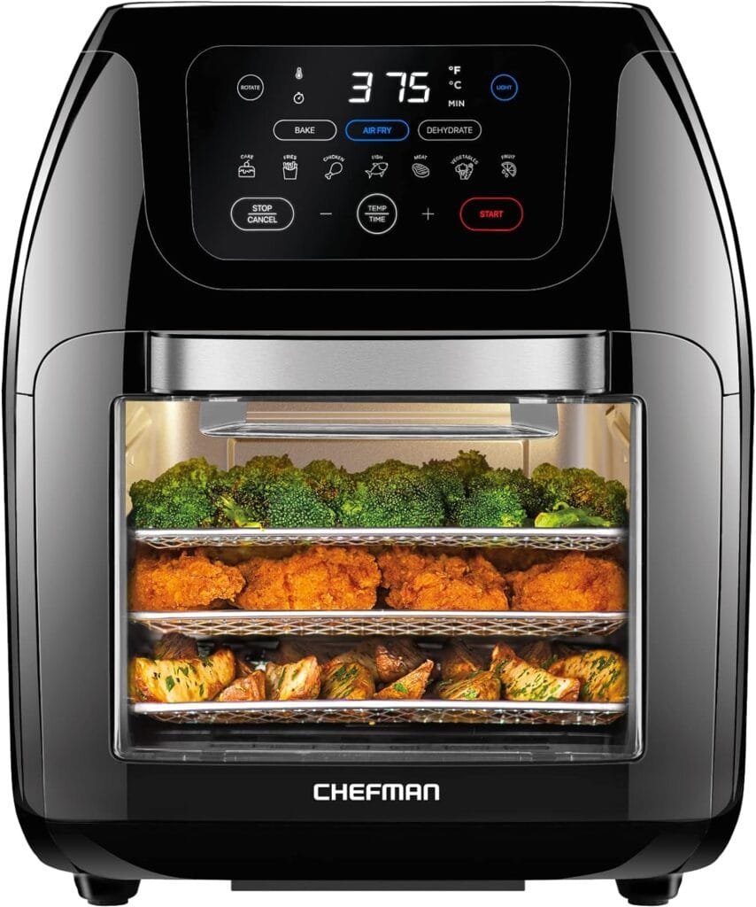 CHEFMAN Multifunctional Digital Air Fryer+ Rotisserie, Dehydrator, Convection Oven, 17 Touch Screen Presets Fry, Roast, Dehydrate, Bake, XL 10L Family Size, Auto Shutoff, Large Easy-View Window, Black CHEFMAN Multifunctional Digital Air Fryer+ Rotisserie, Dehydrator, Convection Oven, 17 Touch Screen Presets Fry, Roast, Dehydrate, Bake, XL 10L Family Size, Auto Shutoff, Large Easy-View Window, Black
