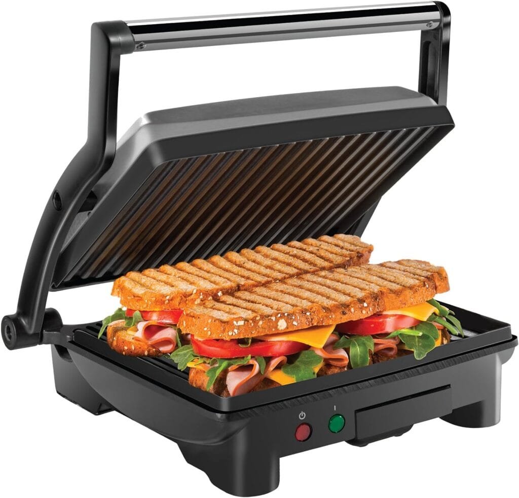 Chefman Panini Press Grill and Gourmet Sandwich Maker Non-Stick Coated Plates, Opens 180 Degrees to Fit Any Type or Size of Food, Stainless Steel Surface and Removable Drip Tray, 4 Slice, Black Chefman Panini Press Grill and Gourmet Sandwich Maker Non-Stick Coated Plates, Opens 180 Degrees to Fit Any Type or Size of Food, Stainless Steel Surface and Removable Drip Tray, 4 Slice, Black