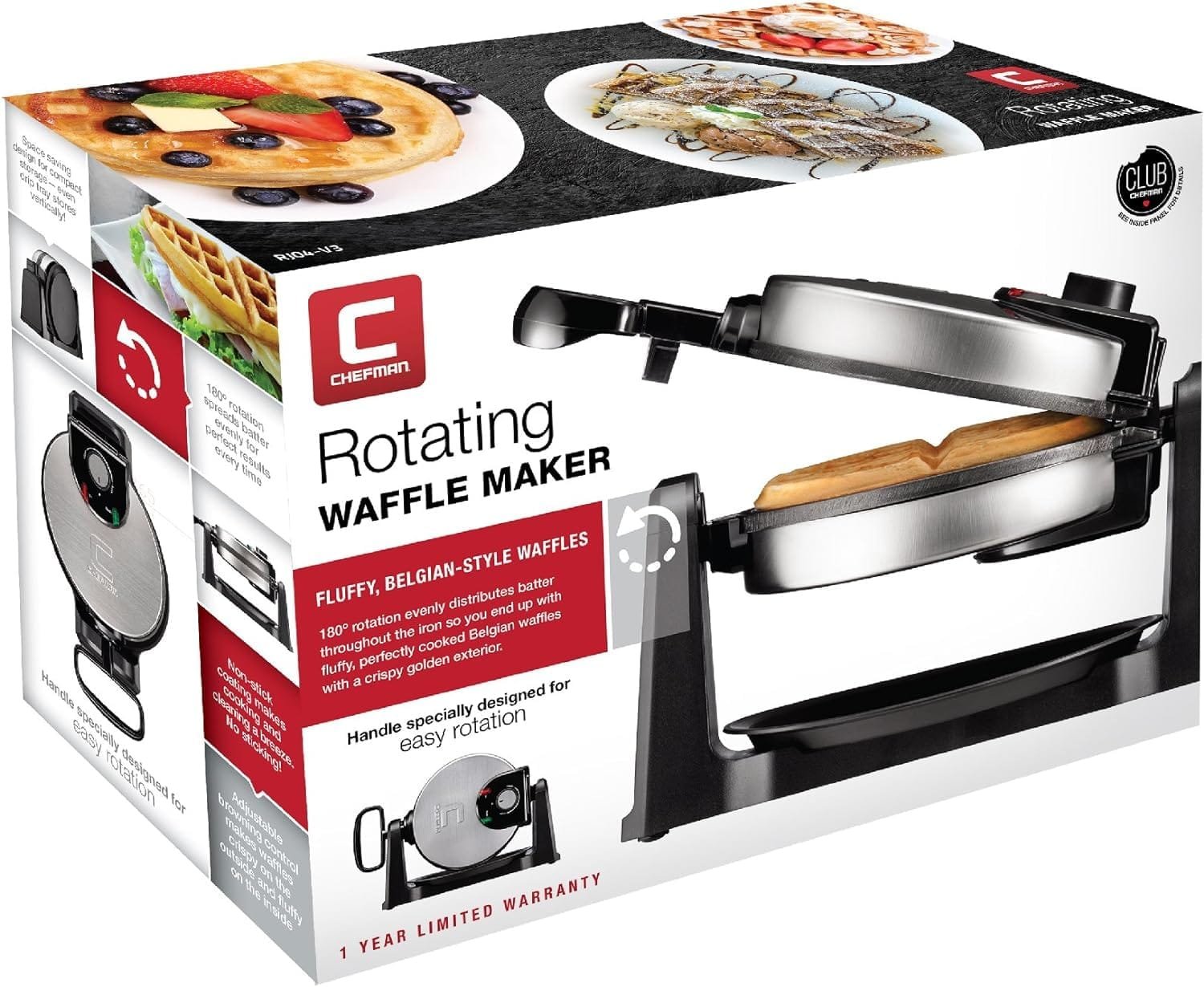 Chefman Rotating Belgian Waffle Maker, 180° Flip Iron w/ Non-Stick Plates, Adjustable Timer, Locking Lid, Drip Plate, Space Saving Storage, Mess-Free Breakfast, Stainless Steel/Black Chefman Rotating Belgian Waffle Maker, 180° Flip Iron w/ Non-Stick Plates, Adjustable Timer, Locking Lid, Drip Plate, Space Saving Storage, Mess-Free Breakfast, Stainless Steel/Black