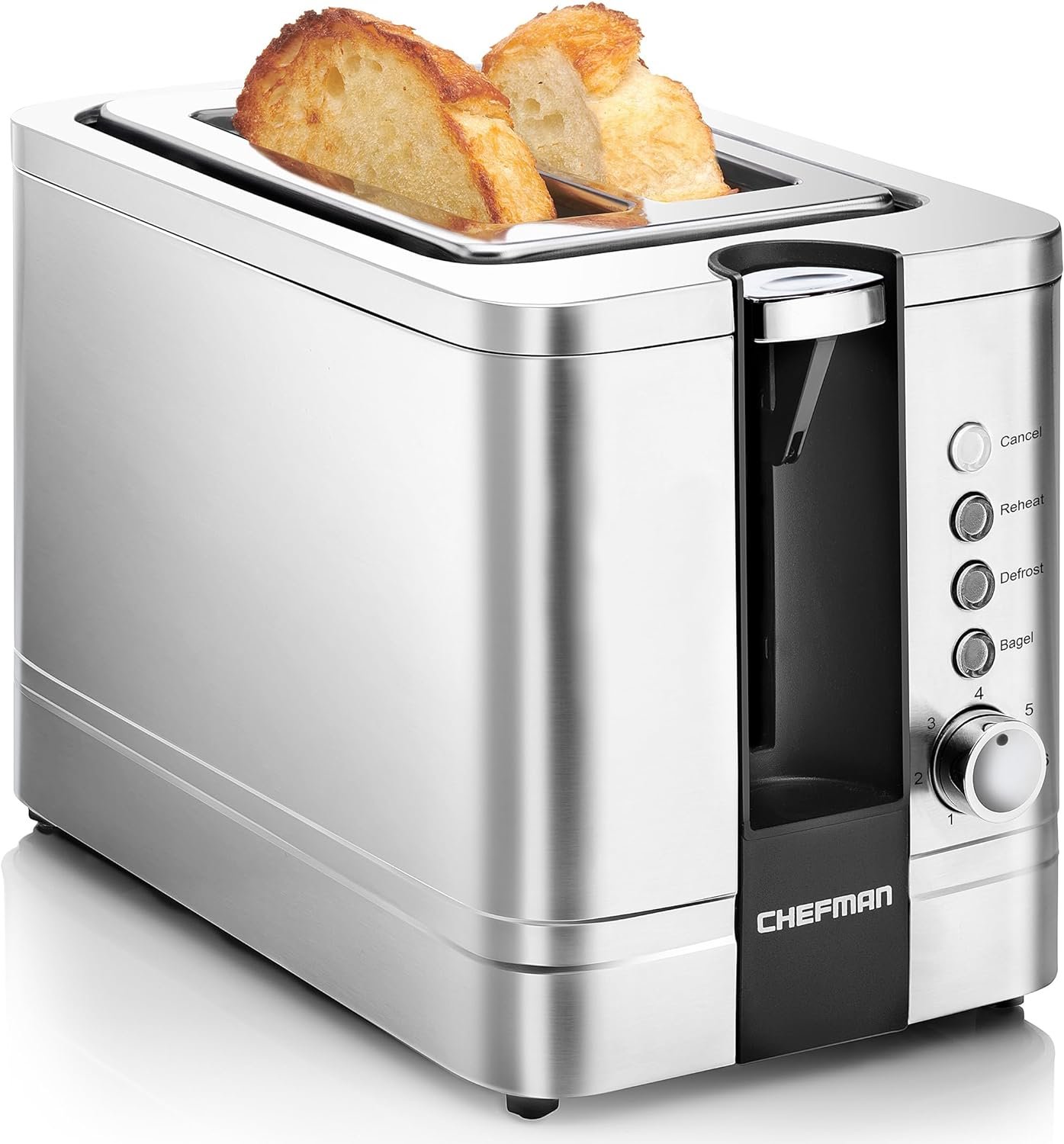 Chefman Smart Touch 4 Slice Digital Toaster, 6 Shade Settings, Stainless Steel Toaster 4 Slice with Extra-Wide Slots, Thick Bread Toaster and Bagel Toaster, +10, Defrost, Removable Crumb Tray