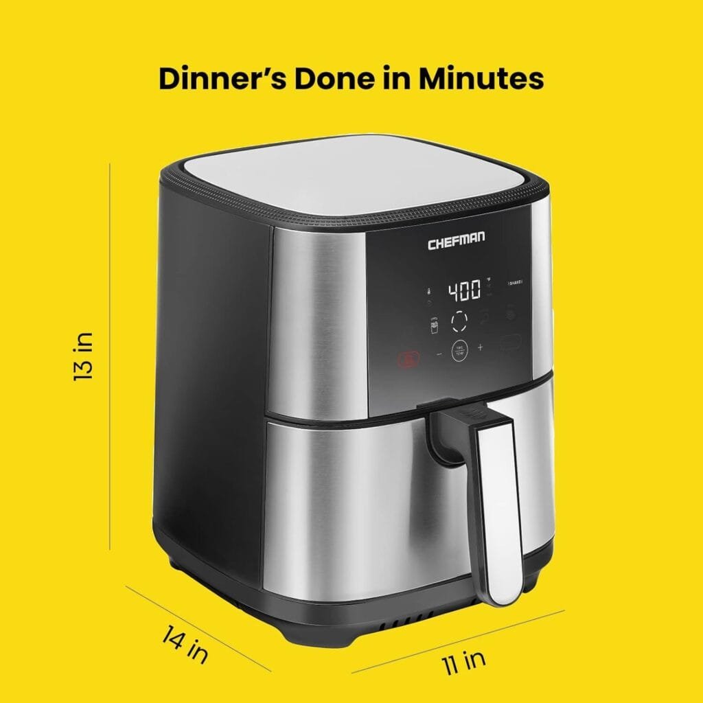 Chefman TurboFry Touch Air Fryer, Large 5-Quart Family Size, One Touch Digital Control Presets, French Fries, Chicken, Meat, Fish, Nonstick Dishwasher-Safe Parts, Automatic Shutoff, Stainless Steel Chefman TurboFry Touch Air Fryer, Large 5-Quart Family Size, One Touch Digital Control Presets, French Fries, Chicken, Meat, Fish, Nonstick Dishwasher-Safe Parts, Automatic Shutoff, Stainless Steel