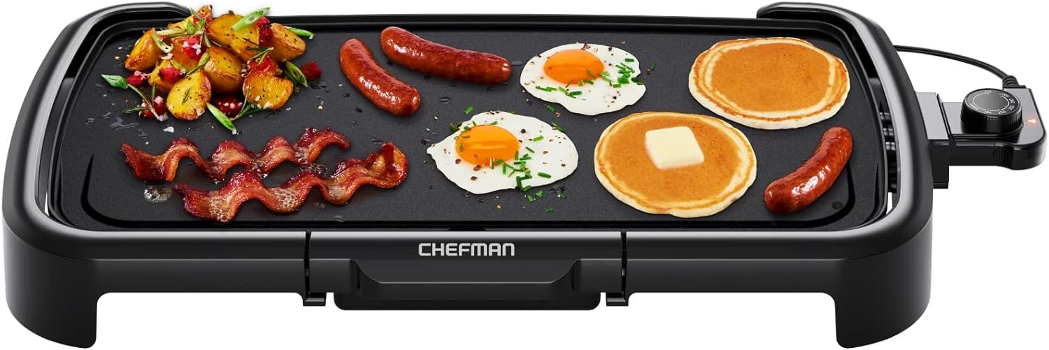 Chefman XL Electric Griddle with Removable Temperature Control, Immersible Flat Top Grill, Burger, Eggs, Pancake Griddle, Nonstick Extra Large Cooking Surface, Slide Out Drip Tray, 10 x 20 Inch Chefman XL Electric Griddle with Removable Temperature Control, Immersible Flat Top Grill, Burger, Eggs, Pancake Griddle, Nonstick Extra Large Cooking Surface, Slide Out Drip Tray, 10 x 20 Inch