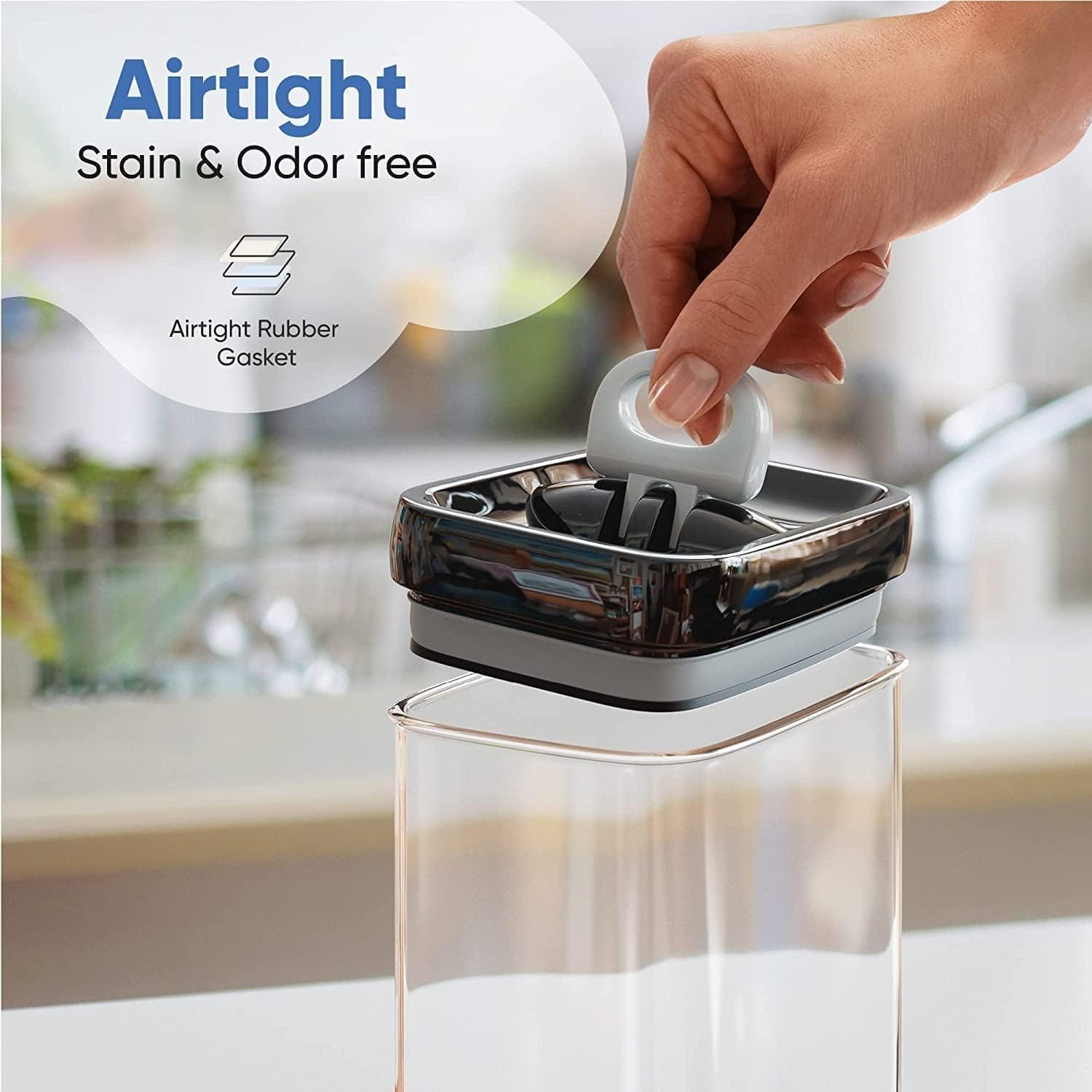 Chefs Path Airtight Food Storage Boxes with Labels - Kitchen Storage - Flour, Cereal, Pasta - Plastic Storage Boxes with Lids (4pcs-3.2L)