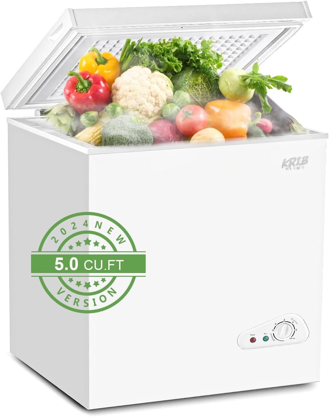 Chest Freezer Krib Bling Adjustable Thermostat Compact Freezers with Removable Storage Basket for House Kitchen Garage Basement (3.5 cu.ft, White)