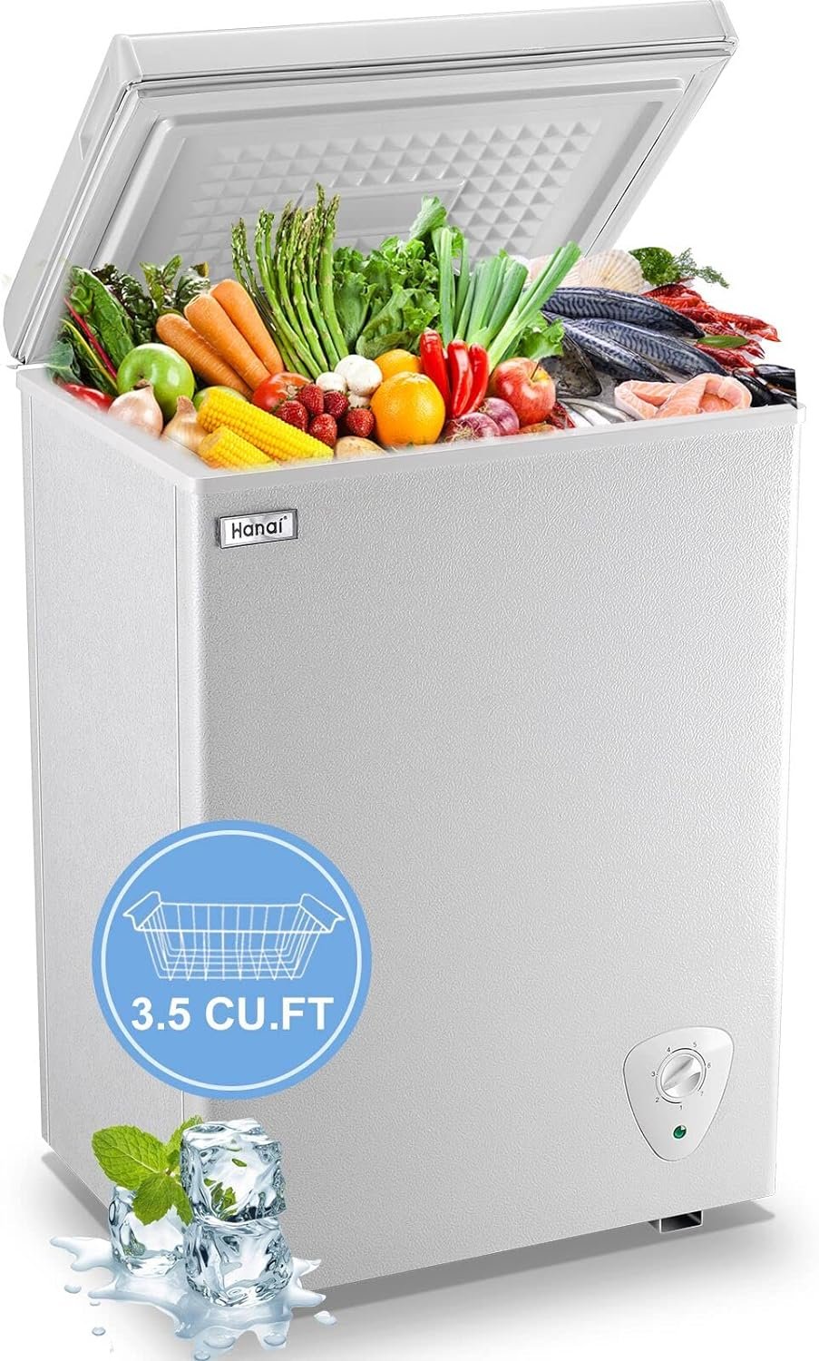 Chest Freezers Compact Mini Deep Freezer WANAI 3.5 Cu.Ft Free-standing Top Door Room Dorm Office Garage Freezer with 7 Adjustable Temp Control Removable Basket for Apartment Basement Business