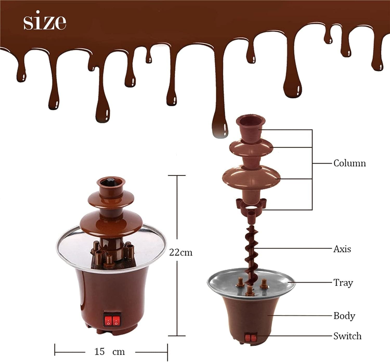 Chocolate Fondue Fountain, 3 Tiers Electric Melting Machine Chocolate Fountain Mini Hot Chocolate Fondue Pot, 1.5-Pound Capacity, Easy to Assemble, Perfect for Nacho Cheese, BBQ Sauce, Ranch, Liqueurs