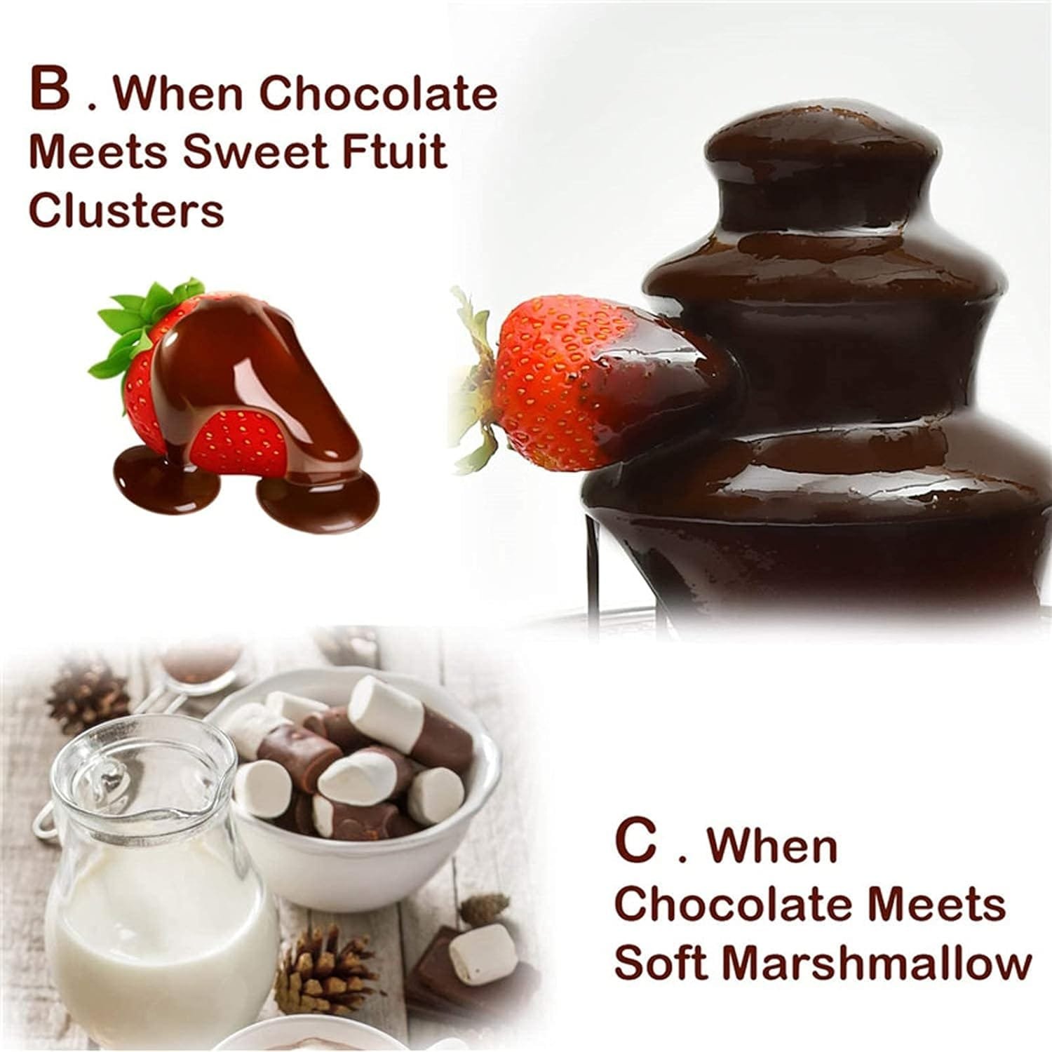 Chocolate Fondue Fountain, 3 Tiers Electric Melting Machine Chocolate Fountain Mini Hot Chocolate Fondue Pot, 1.5-Pound Capacity, Easy to Assemble, Perfect for Nacho Cheese, BBQ Sauce, Ranch, Liqueurs
