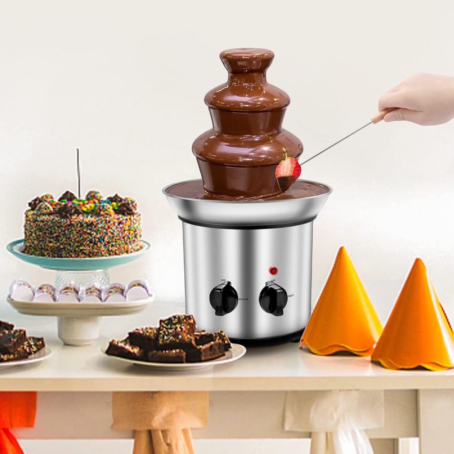 Chocolate Fondue Fountain 32-Ounce Stainless Steel Electirc Chocolate Fondue Set,Chocolate Melting Foundue Set for Chocolate/Butter/Candy (3-Tier + 6 Forks, Silver) Chocolate Fondue Fountain 32-Ounce Stainless Steel Electirc Chocolate Fondue Set,Chocolate Melting Foundue Set for Chocolate/Butter/Candy (3-Tier + 6 Forks, Silver)
