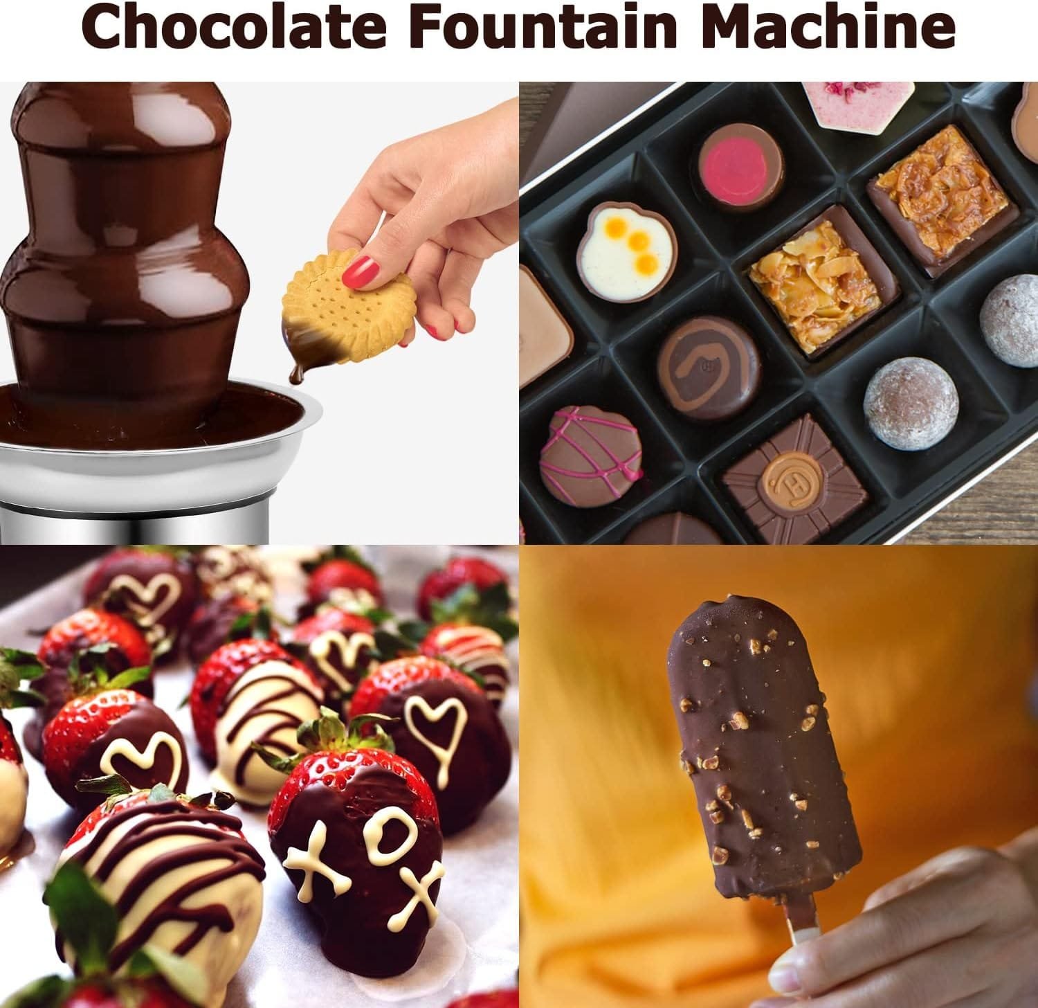 Chocolate Fondue Fountain 32-Ounce Stainless Steel Electirc Chocolate Fondue Set,Chocolate Melting Foundue Set for Chocolate/Butter/Candy (3-Tier + 6 Forks, Silver) Chocolate Fondue Fountain 32-Ounce Stainless Steel Electirc Chocolate Fondue Set,Chocolate Melting Foundue Set for Chocolate/Butter/Candy (3-Tier + 6 Forks, Silver)
