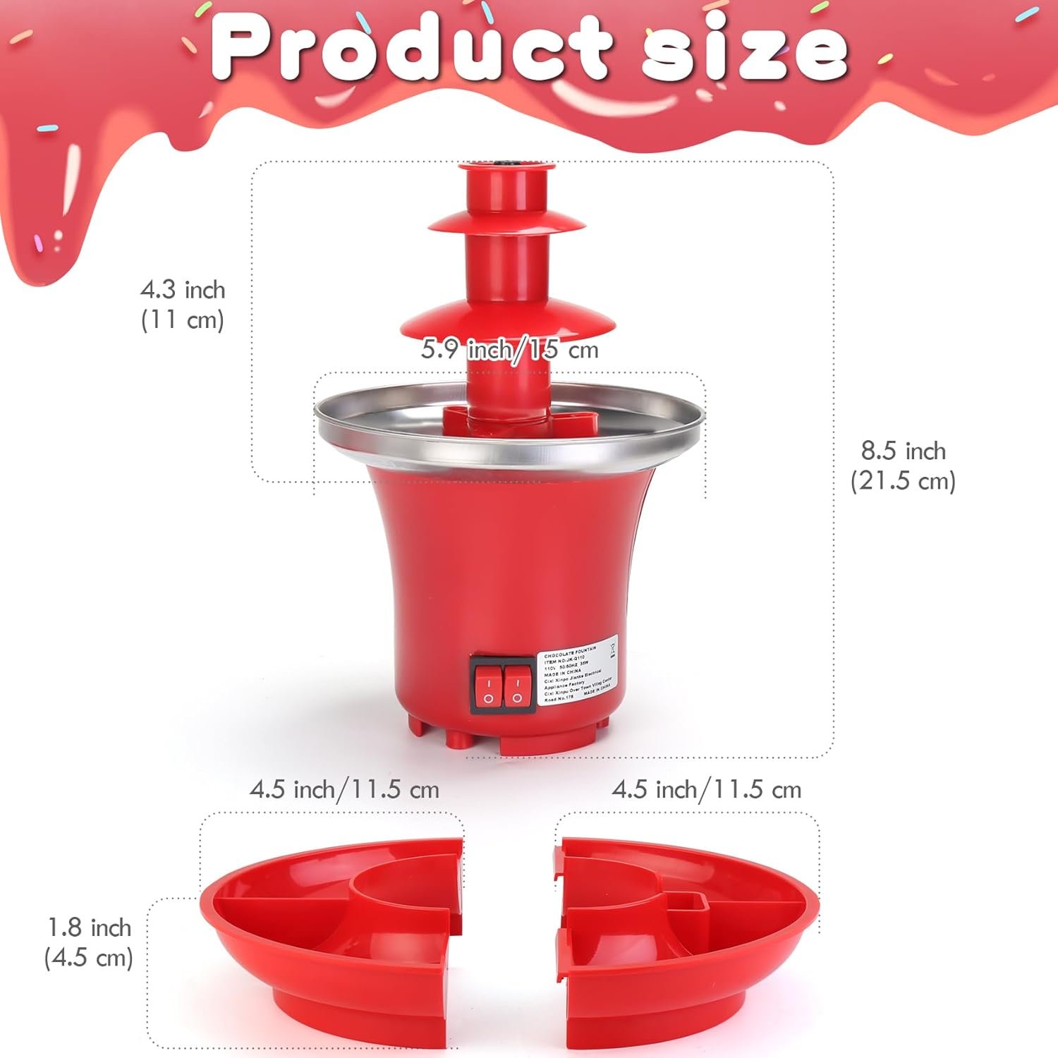 Chocolate Fondue Fountain, Flantor Mini Chocolate Fountain 3 Tiers Chocolate Fondue Fountain Machine with Removable Serving Tray for Birthday Party Wedding Valentines Day and More - 10 Oz - Red