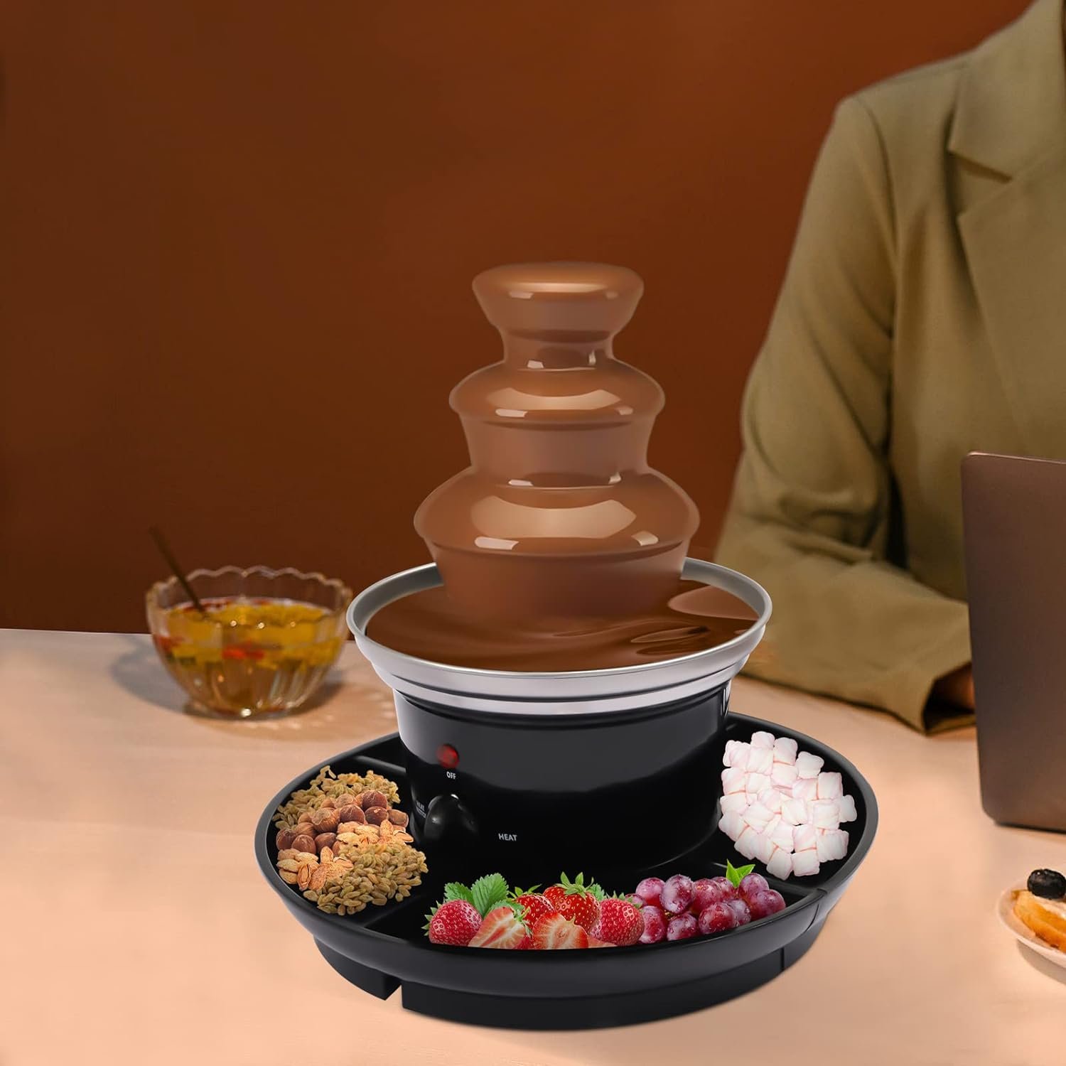 Chocolate Fondue Fountain,3-Tier Party Fountain with Fruit Plate Designed to Keep Chocolate Melted for Easy Treat Dipping for Birthday Party Wedding Celebration 1-lb Capacity Chocolate Fondue Fountain,3-Tier Party Fountain with Fruit Plate Designed to Keep Chocolate Melted for Easy Treat Dipping for Birthday Party Wedding Celebration 1-lb Capacity